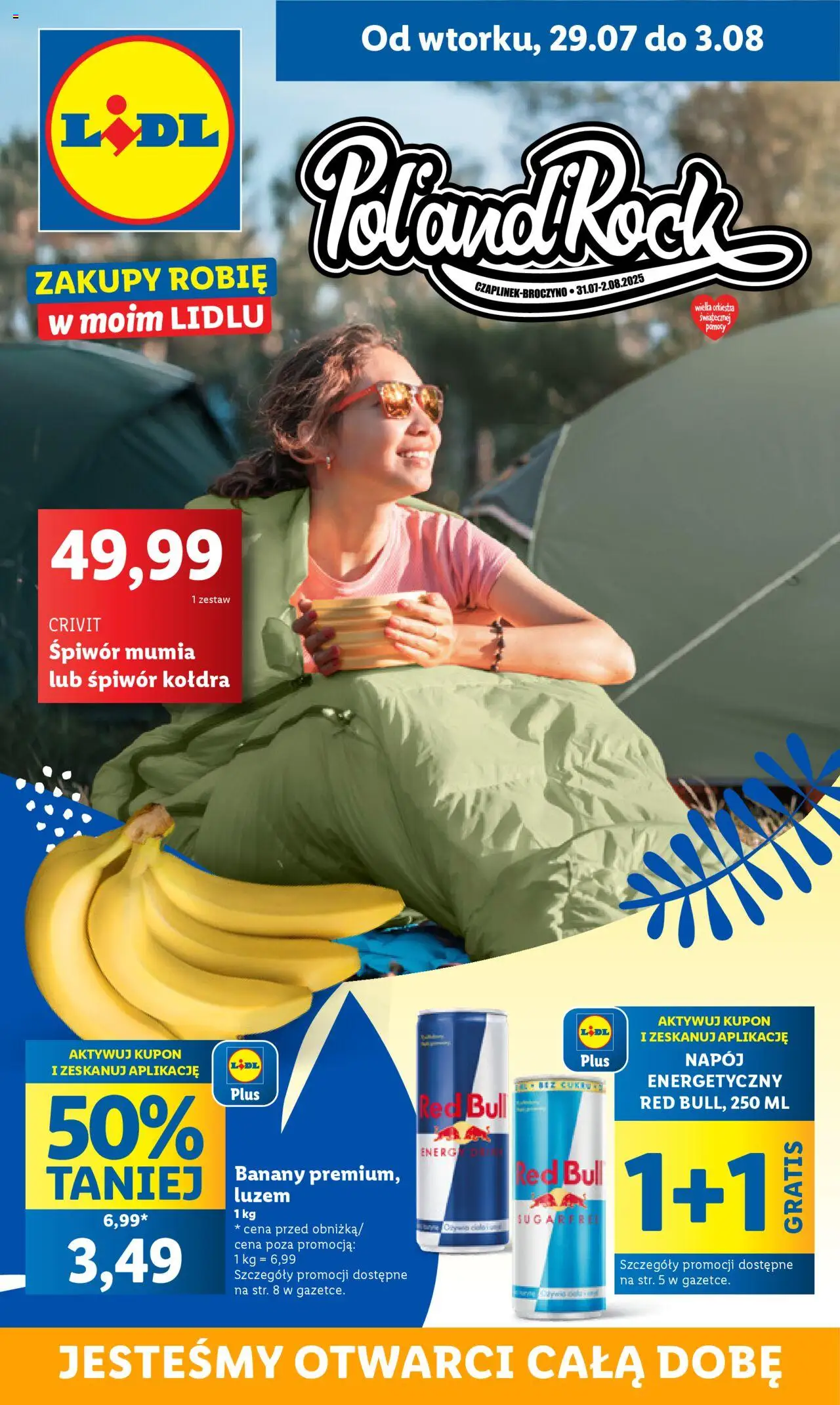 Lidl Festiwalowe okazje od 29.07.2025 | Strona: 1 | Produkty: Red bull, Banany, Kołdra