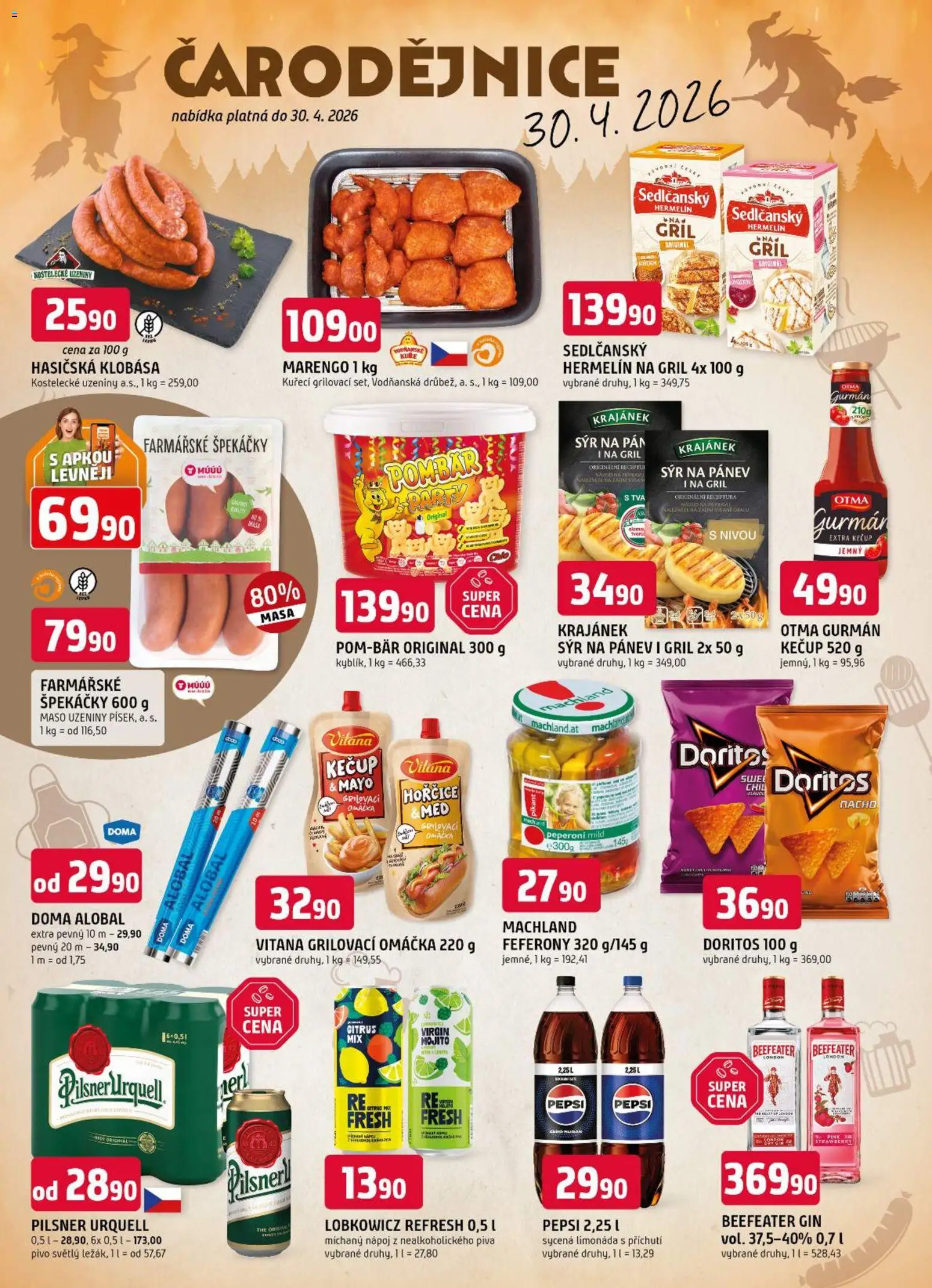 Trefa leták od 22.04.2026 | Strana: 8 | Produkty: Sedlčanský Hermelín, Gin, Kečup, Pilsner