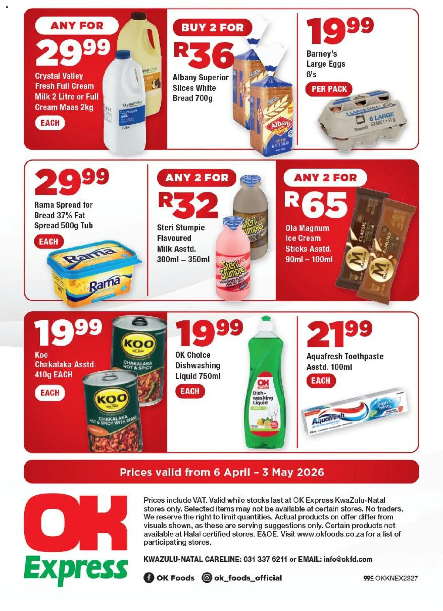New OK Foods catalogue – valid from 06.04.2026 | Page: 4 | Products: Beans, Bread, Ice cream, Toothpaste