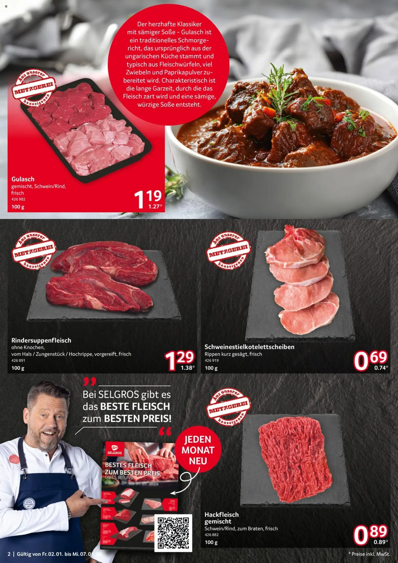 Selgros Prospekt 	 – gültig ab 02.01.2025 | Seite: 2 | Produkte: Küche, Gulasch, Fleisch, Hackfleisch