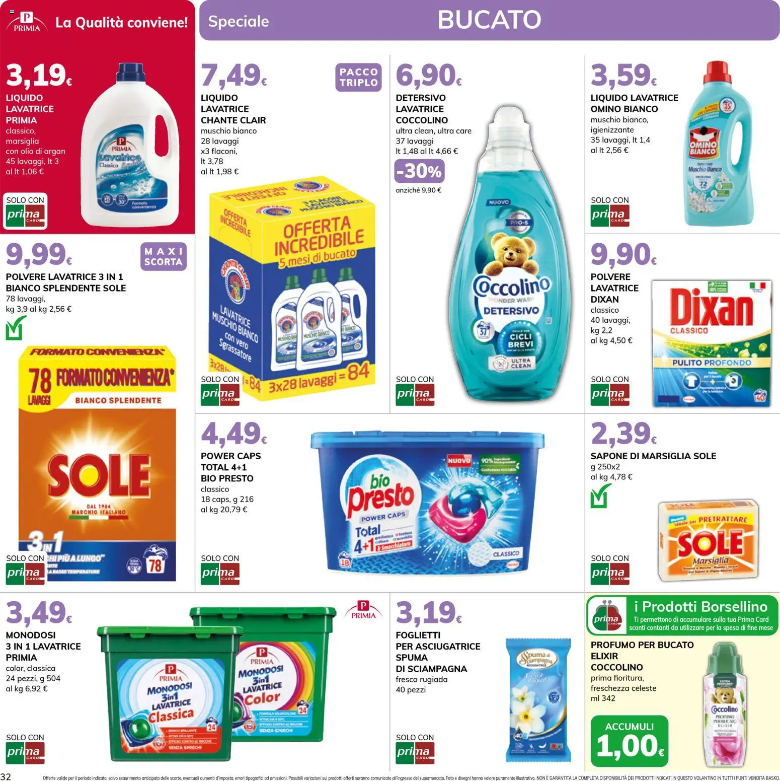 Volantino Basko del 07.04.2026 | Pagina: 32 | Prodotti: Sapone, Sgrassatore, Asciugatrice, Profumo