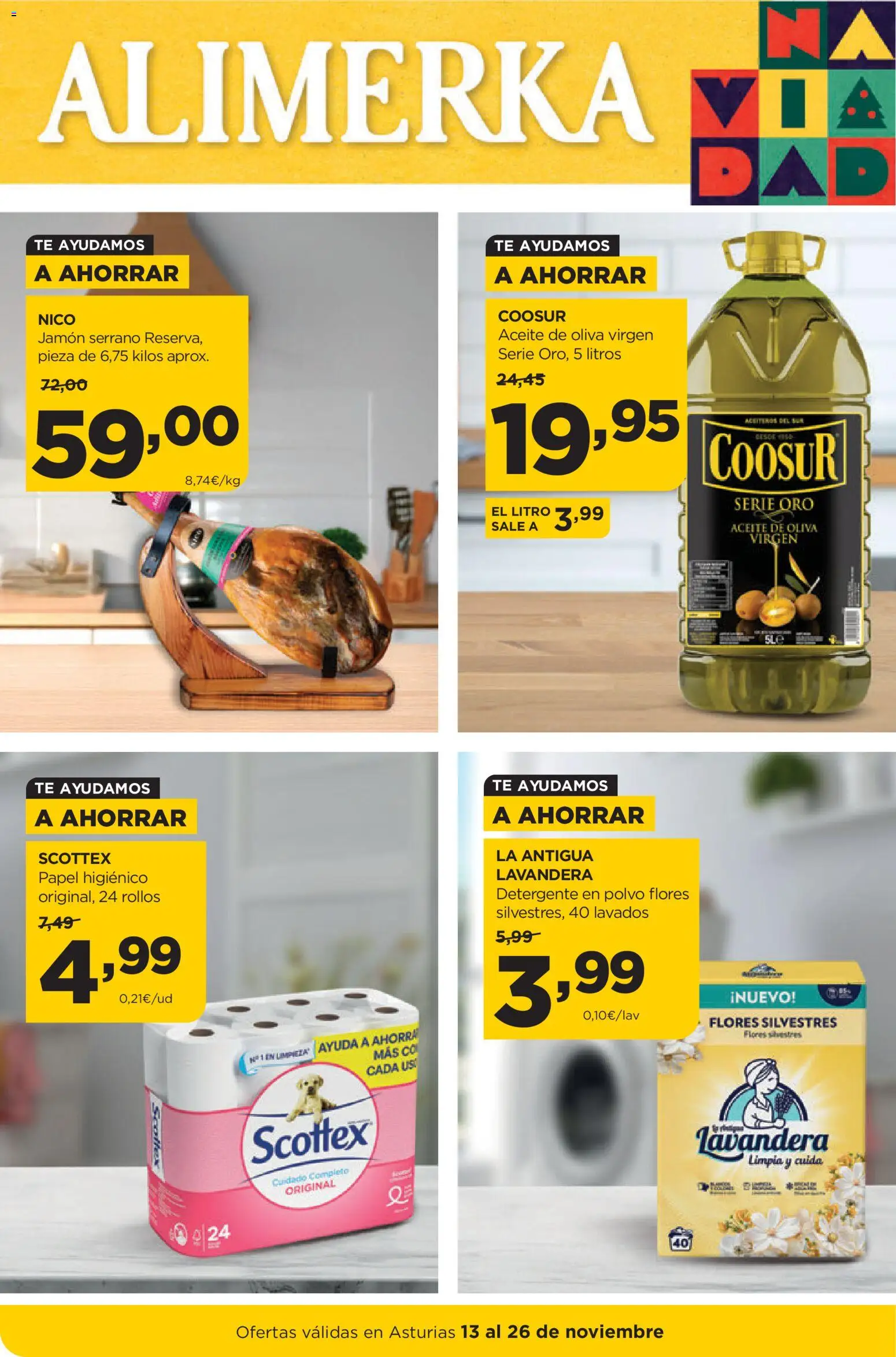 Alimerka folleto Asturias │ válido desde el 13.11.2025 | Página: 1 | Productos: Polvo, Aceite, Jamón, Té