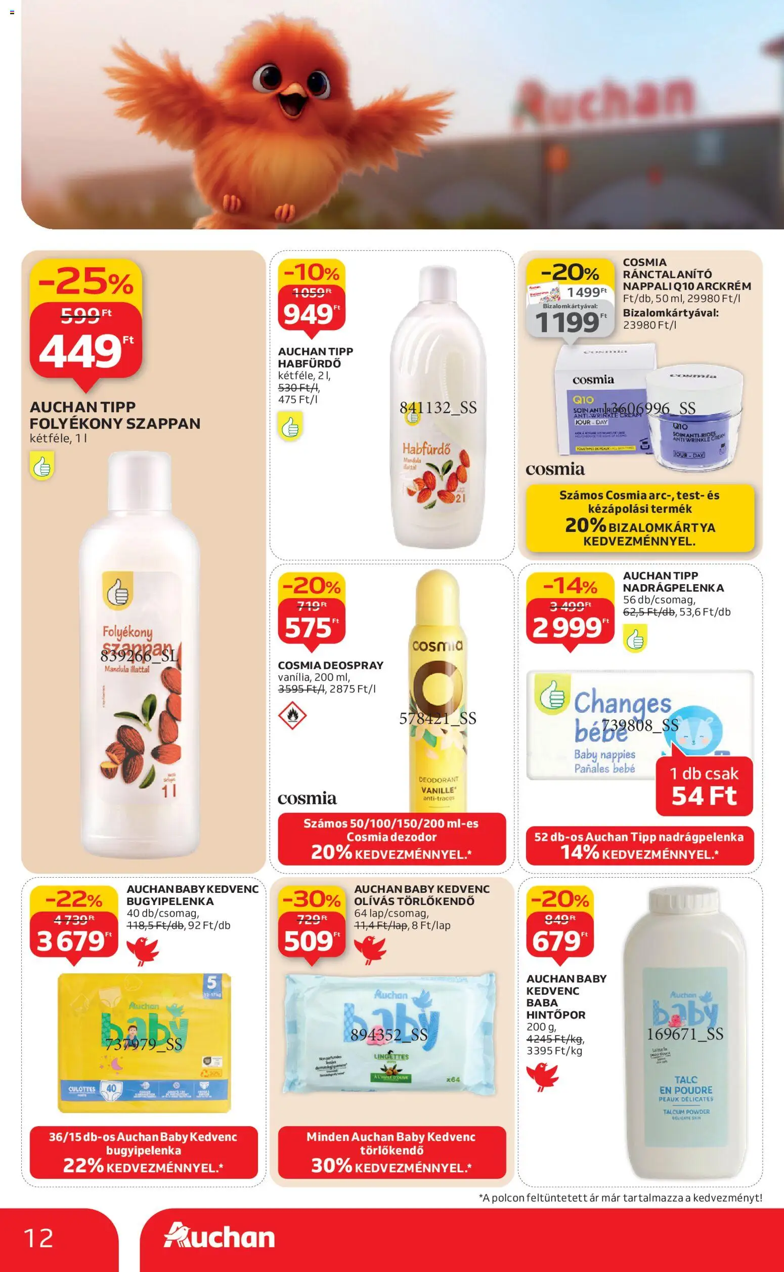 Auchan akciós ujság - amely érvényes a következő dátumtól: 22.01.2026 | Oldal: 12 | Termékek: Habfürdő, Folyékony szappan, Szappan, Dezodor