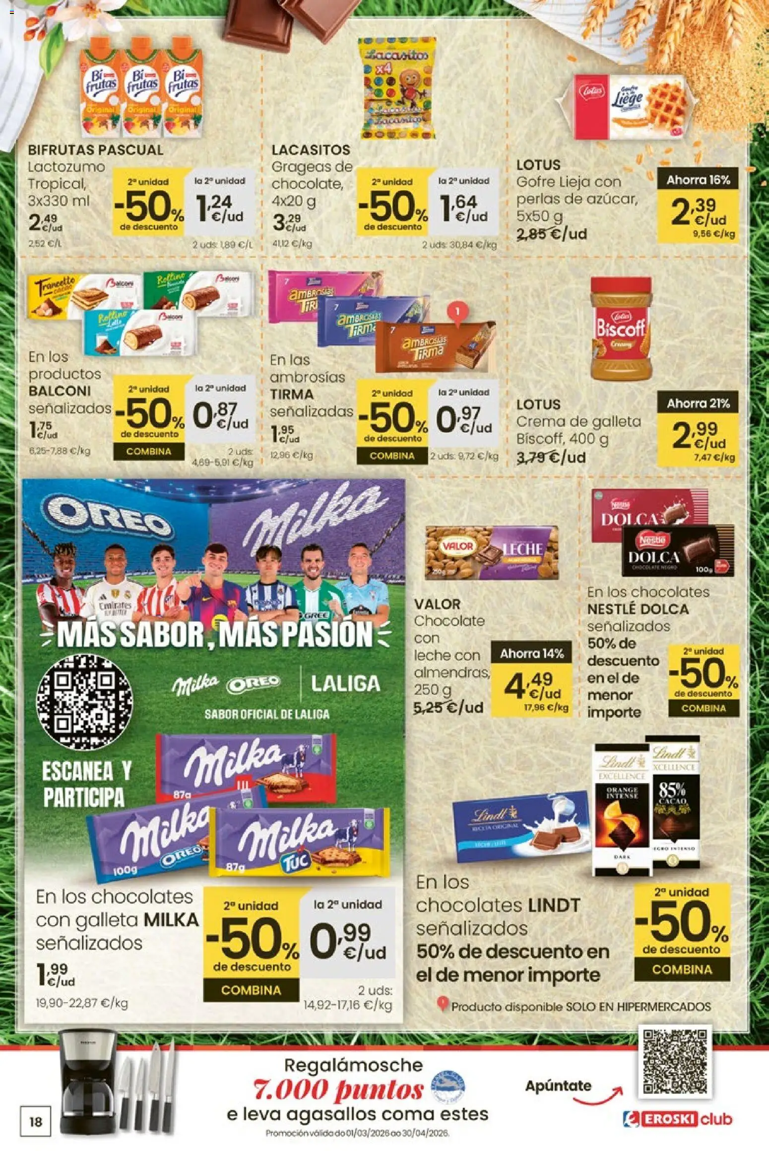 Eroski Quieres ahorrar conmigo │ válido desde el 16.04.2026 | Página: 18 | Productos: Leche, Chocolate, Κεραία, Φρυγανιές σικάλεως