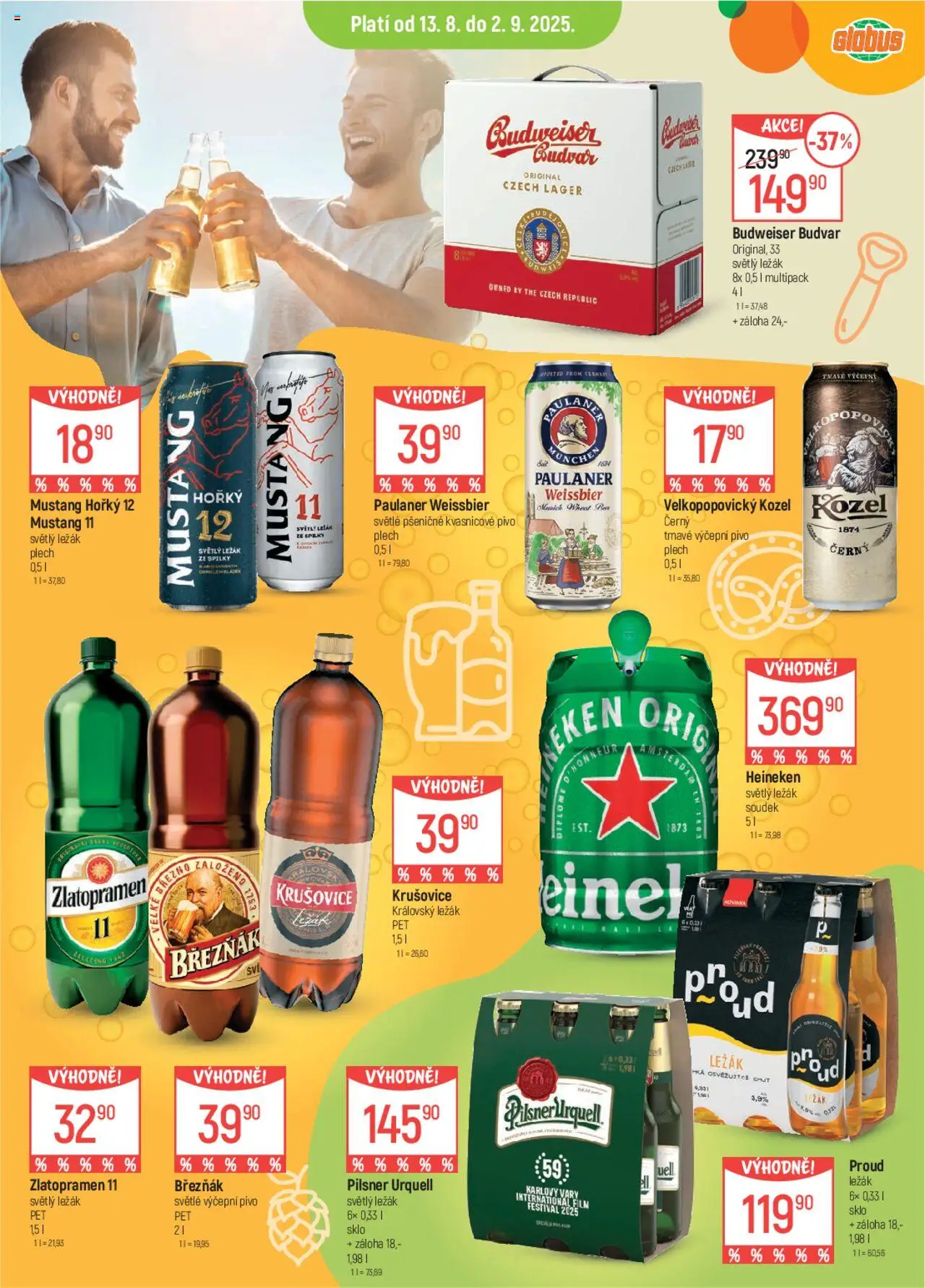 Globus leták od 13.08.2025 | Strana: 19 | Produkty: Heineken, Budvar, Březňák, Plech
