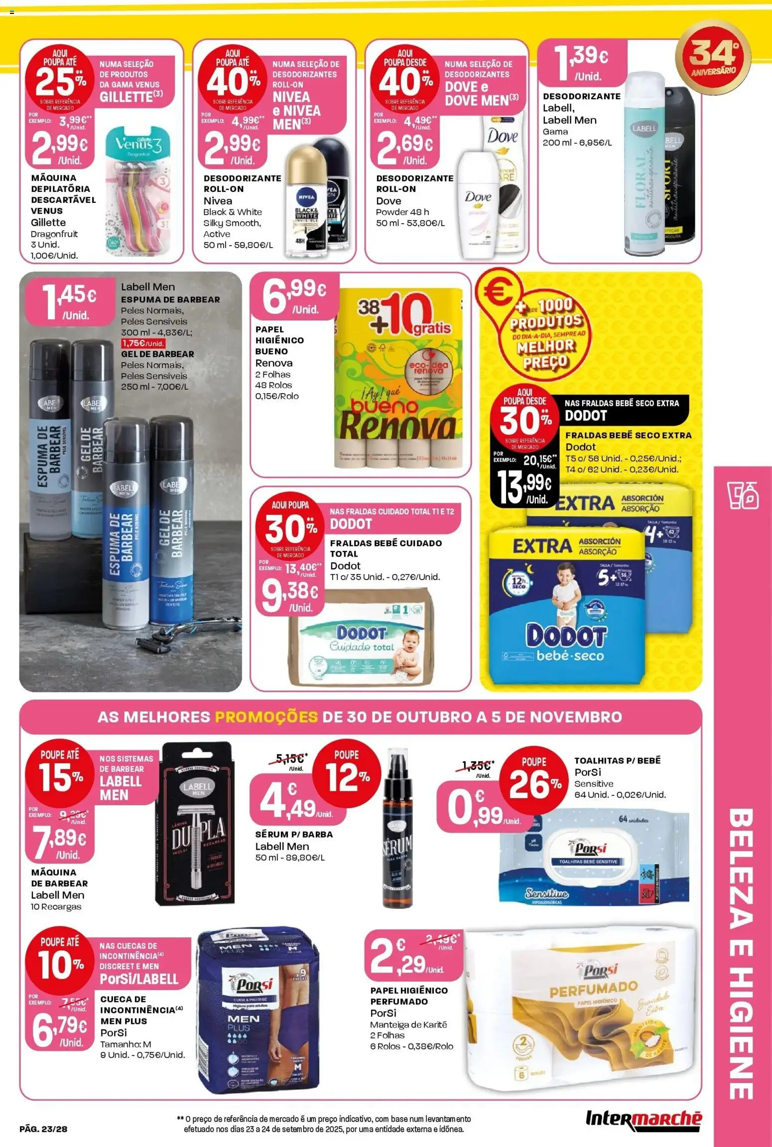 Intermarché - Aniversário à la poupança. » de 30/10/2025 - 05/11/2025 | Página: 23 | Produtos: Papel higiénico, Espuma de barbear, Antitranspirante, Manteiga
