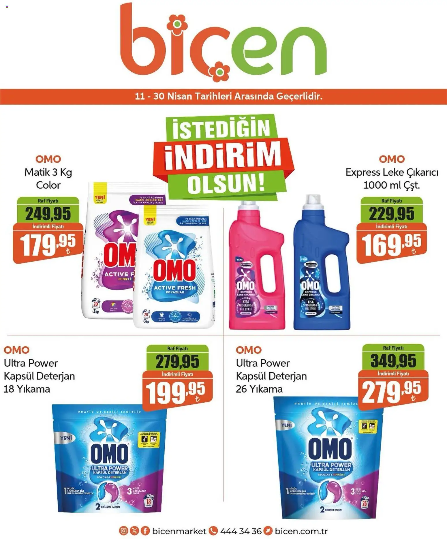 Biçen Market - İstediğin İndirim Olsun - 11.04.2026 tarihinden itibaren geçerlidir | Sayfa: 1 | Ürünler: Raf, Leke çıkarıcı, Deterjan, Saat