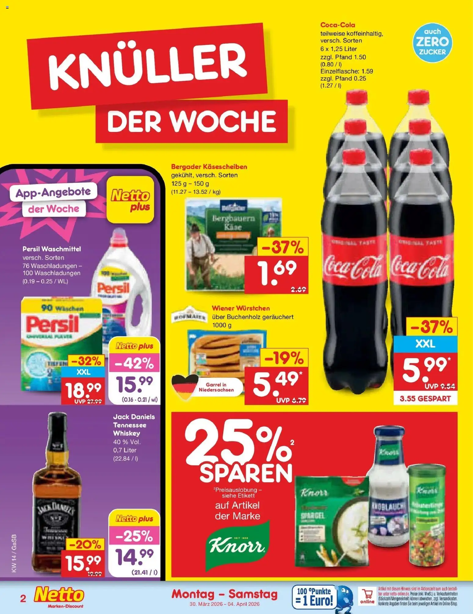 Netto Marken-Discount Prospekt Bremen-Lesum	 – gültig ab 30.03.2026 | Seite: 2 | Produkte: Cola, Waschmittel, Zucker, Whiskey