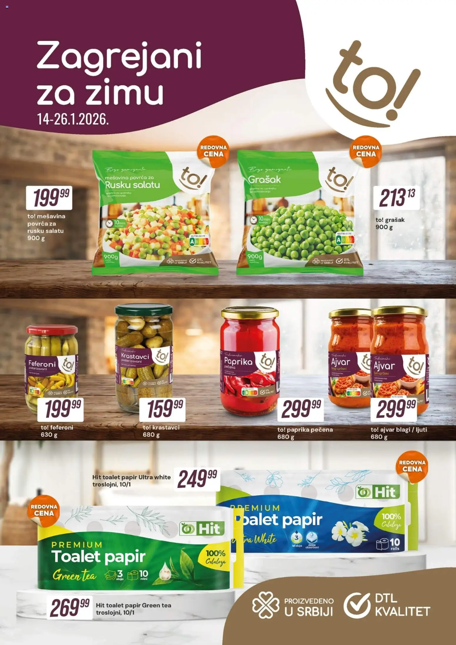 Tekijanka katalog - važi od 14.01.2026 | Strana: 1 | Proizvode: Toalet papir, Ajvar, Grašak, Feferoni