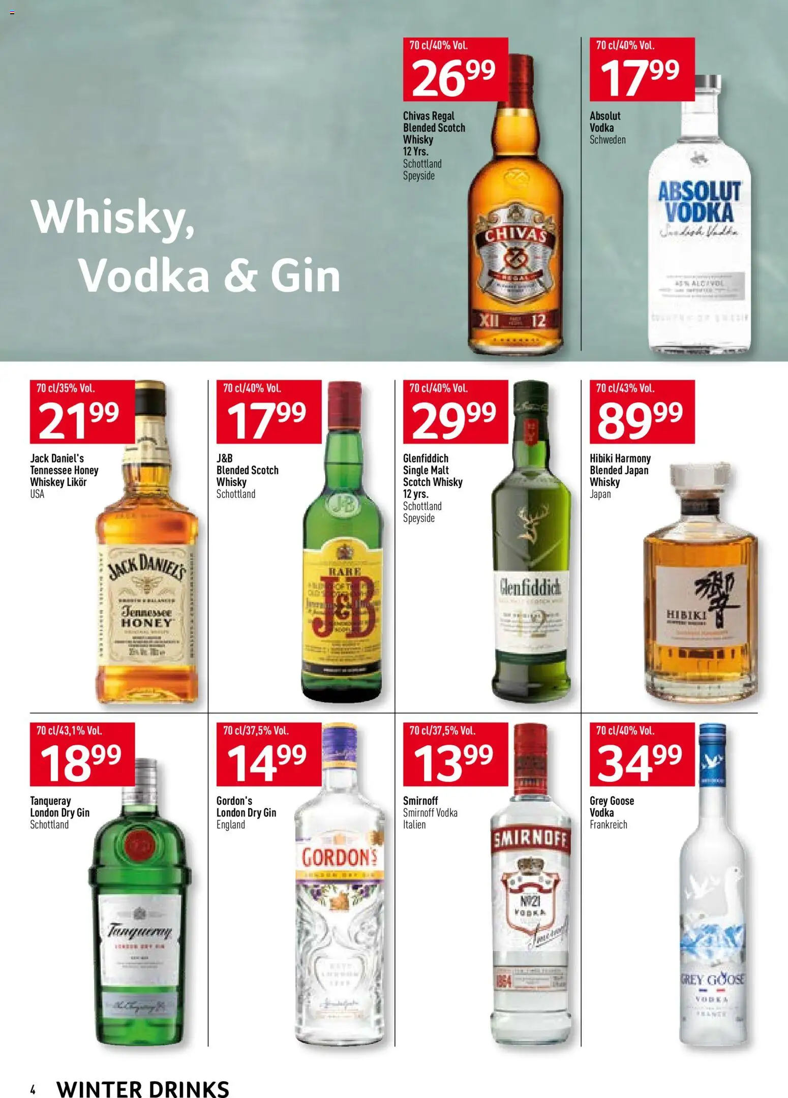 Prodega Aktionen Winter Drinks – gültig ab 10.11.2025 | Seite: 4 | Produkte: Regal, Likör, Gin, Whiskey