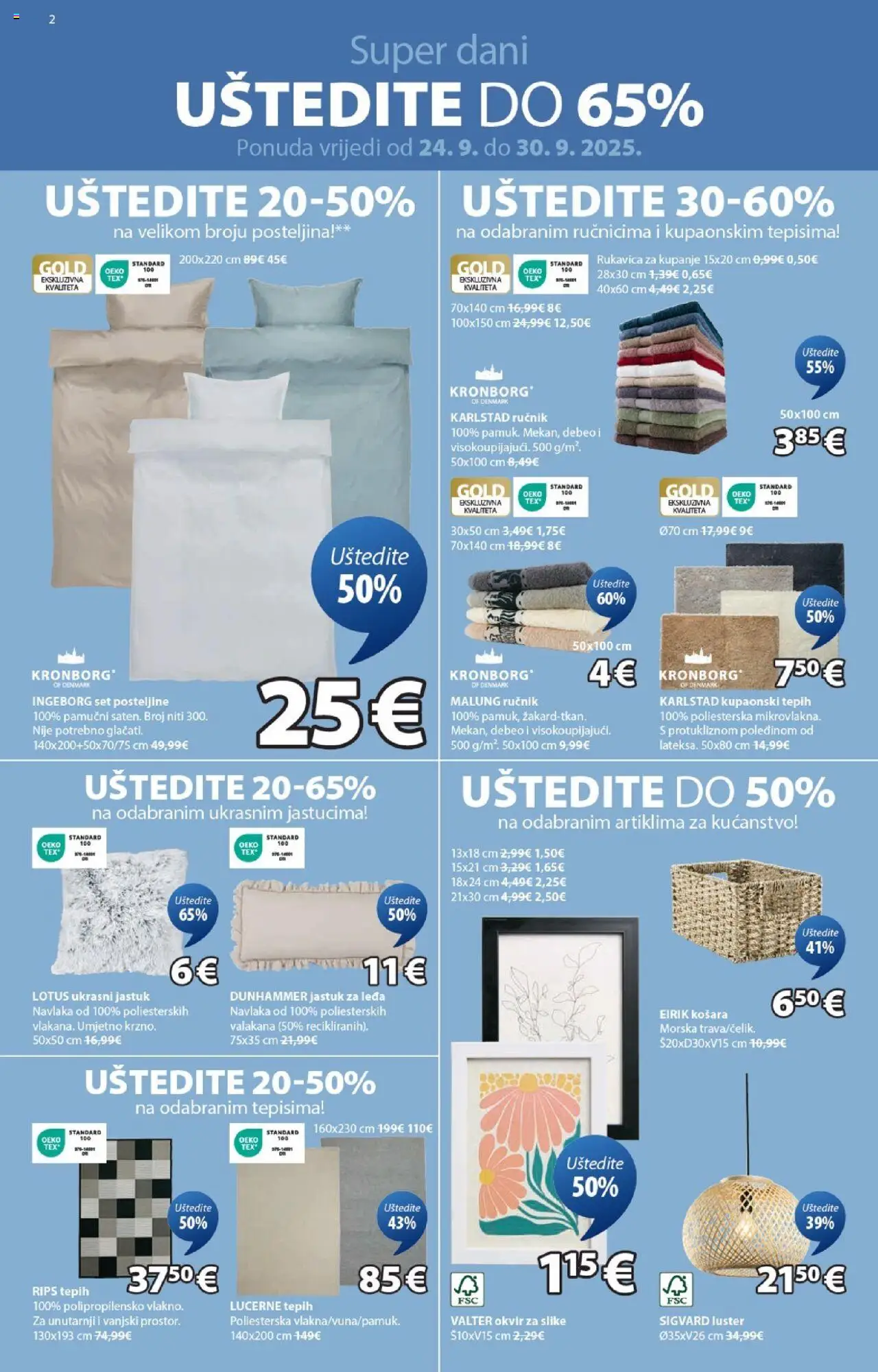 JYSK katalog | vrijedi od 24.09.2025 | Stranica: 2 | Proizvodi: Jastuk, Tepih, Posteljina, Okvir za slike