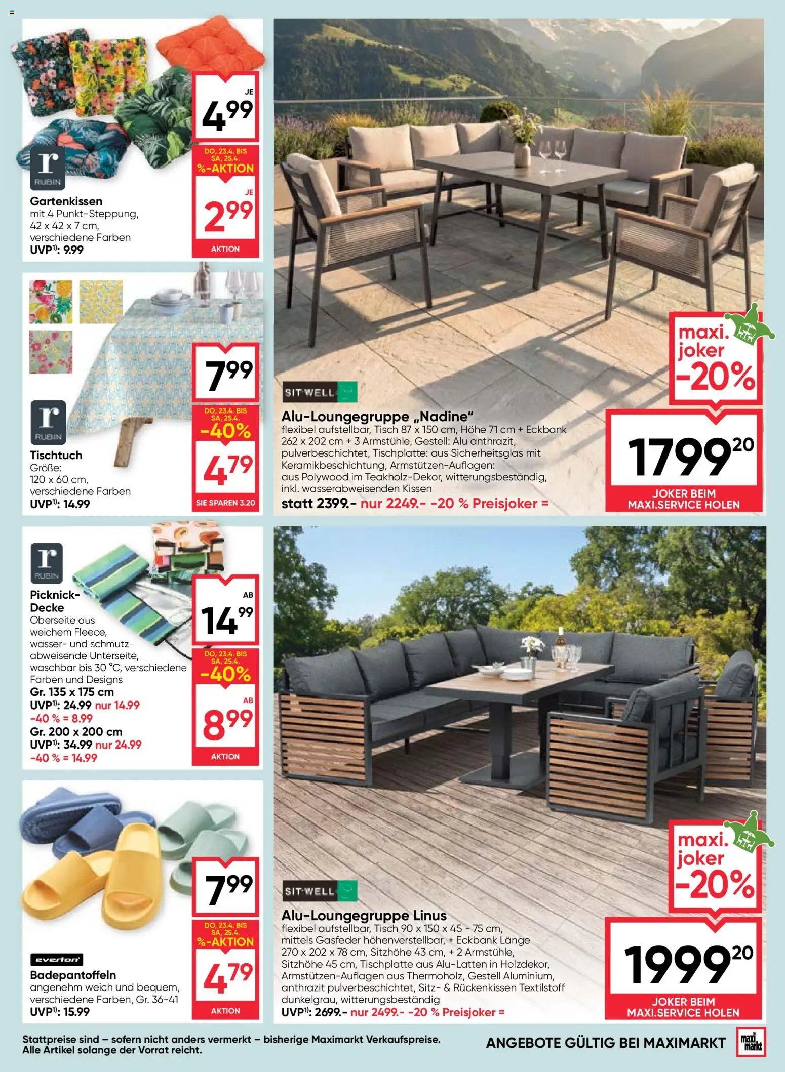 Maximarkt Flugblatt gültig ab 23.04.2026 | Seite: 21 | Produkte: Wasser, Kissen, Decke, Tisch