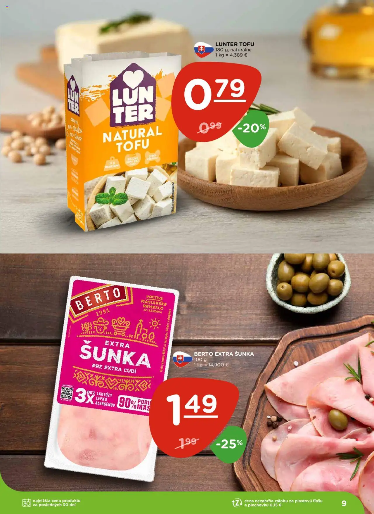 Nové Terno akcie – leták je platný od 09.10.2025 | Strana: 9 | Produkty: Šunka, Tofu