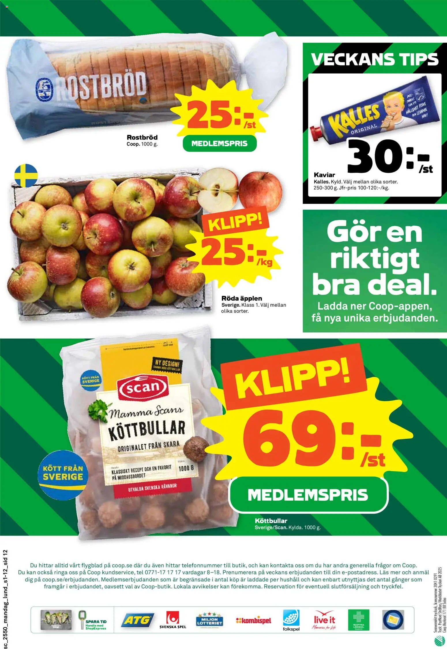 Coop Forum reklamblad aktuell från 08.12.2025 | Sida: 12 | Produkter: Rostbröd, Köttbullar, Äpplen, Spel