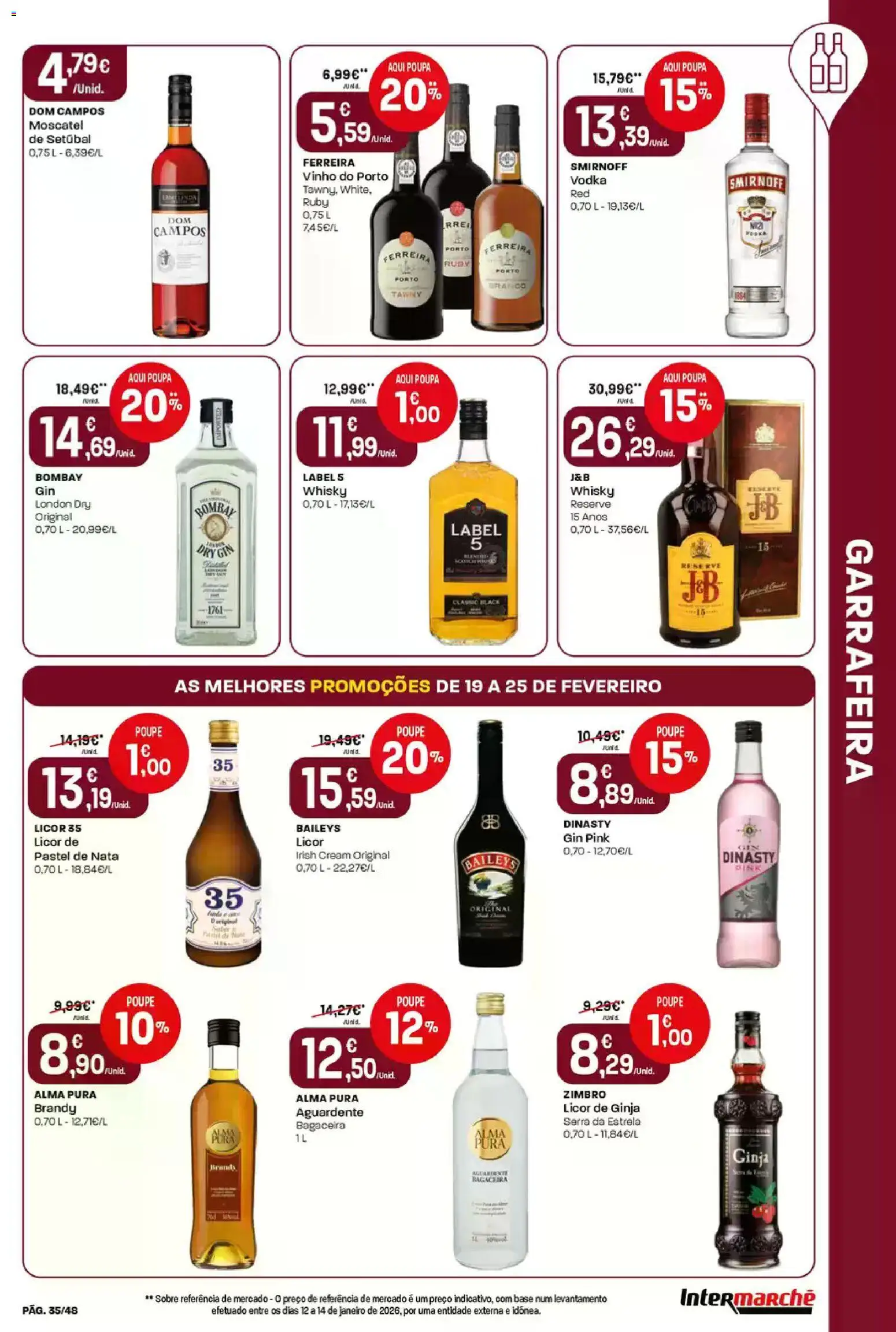 Intermarché folheto │ válido de 19.02.2026 | Página: 35 | Produtos: Whisky, Vinho, Nata, Gin