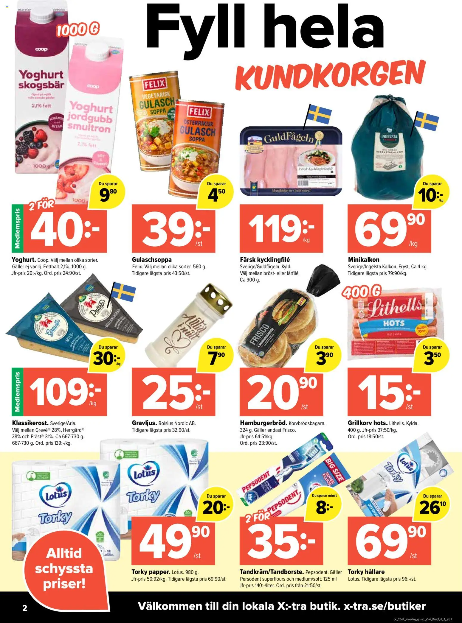 Coop X:-TRA reklamblad aktuell från 27.10.2025 | Sida: 2 | Produkter: Kycklingfile, Grillkorv, Yoghurt, Soppa