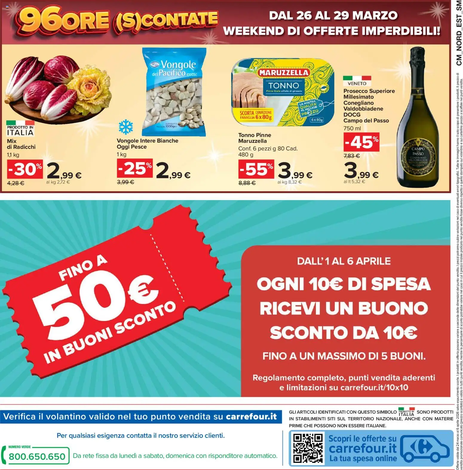 Volantino Carrefour del 24.03.2026 | Pagina: 36 | Prodotti: Vongole, Prosecco, Pinne, Tonno