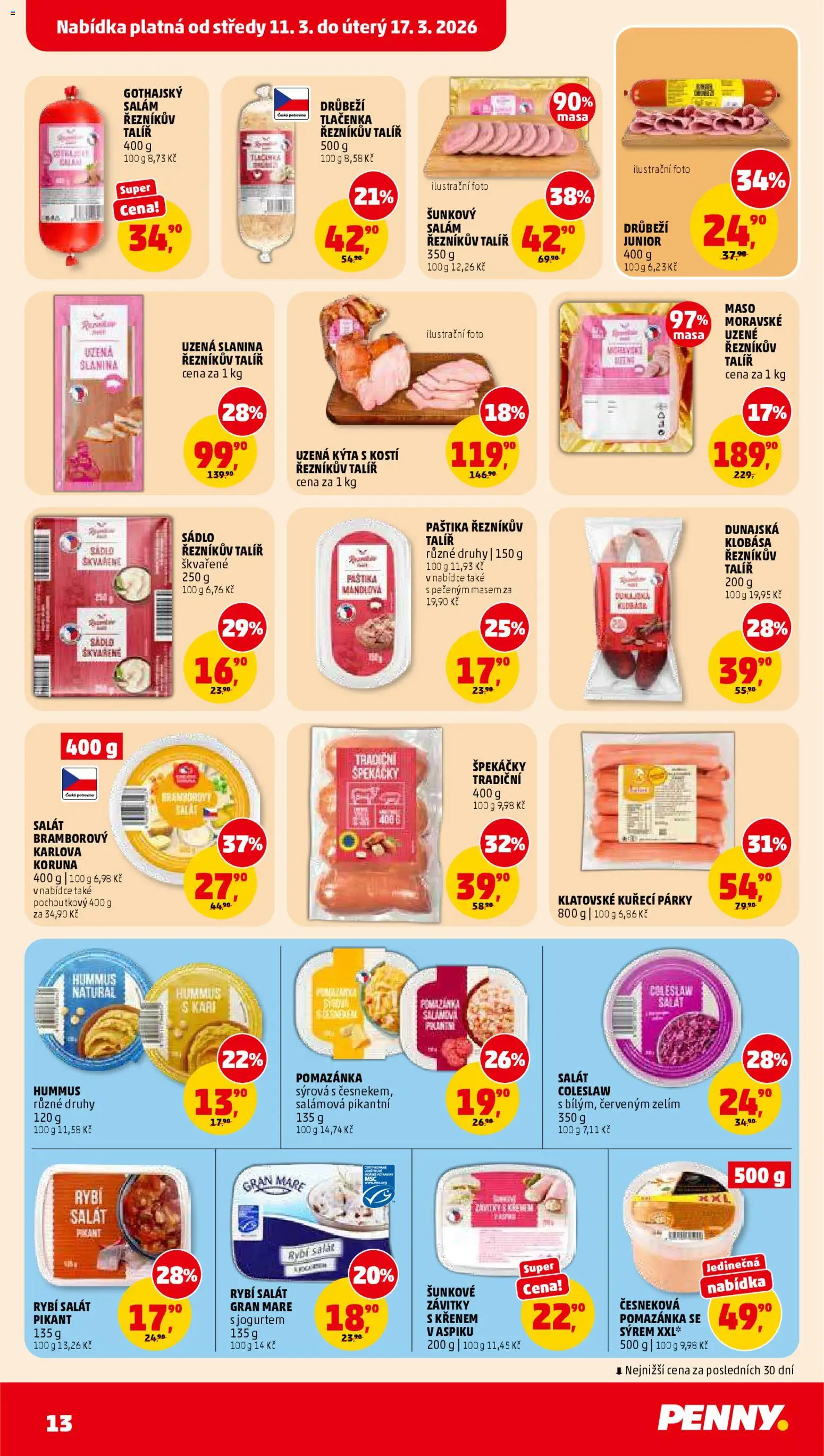 Penny Market leták od 11.03.2026 | Strana: 13 | Produkty: Klobása, Šunkový salám, Pomazánka, Maso