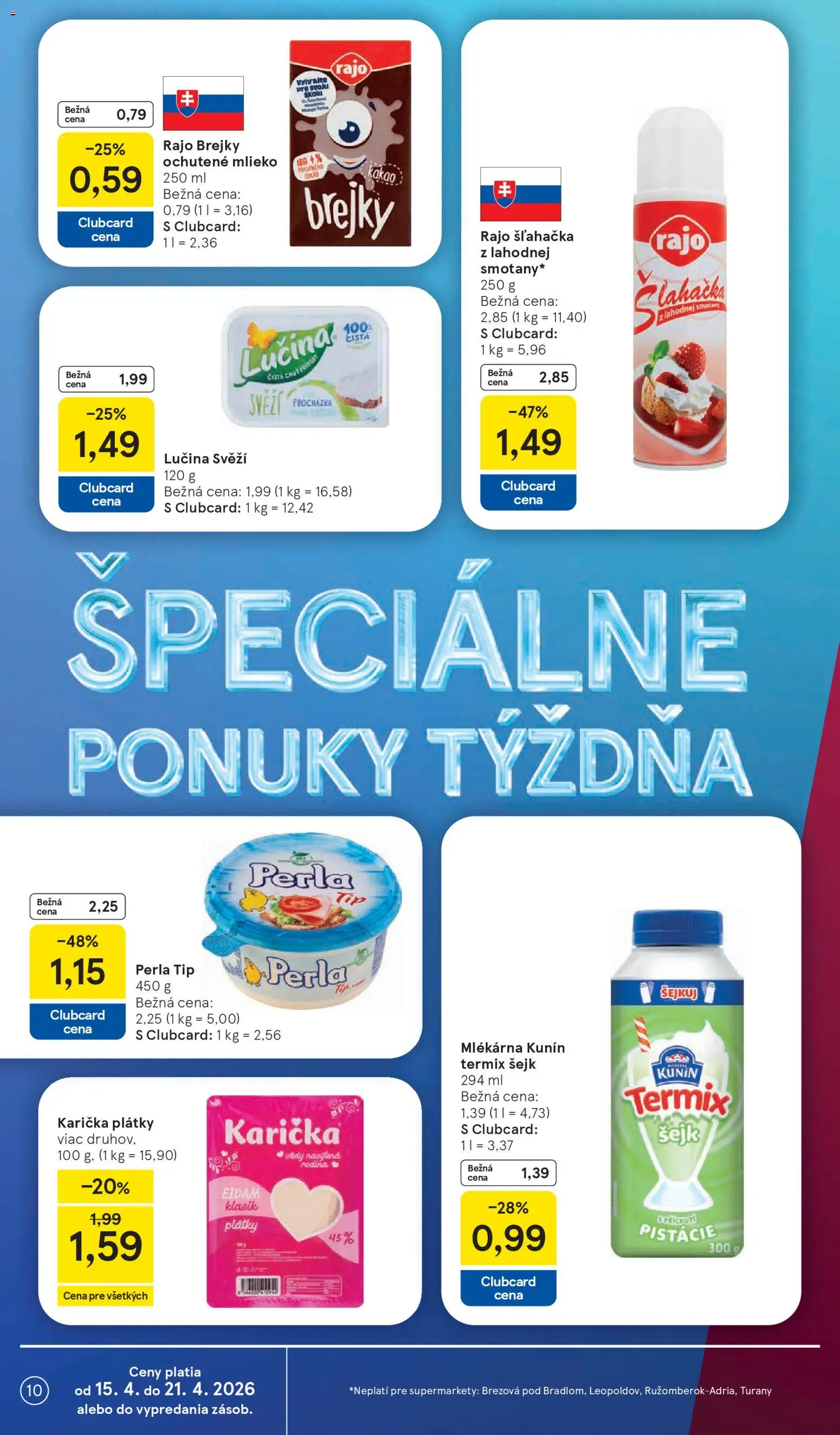 Nové Tesco akcie – leták je platný od 15.04.2026 | Strana: 10 | Produkty: Mlieko, Eidam, Pistácie, Šľahačka