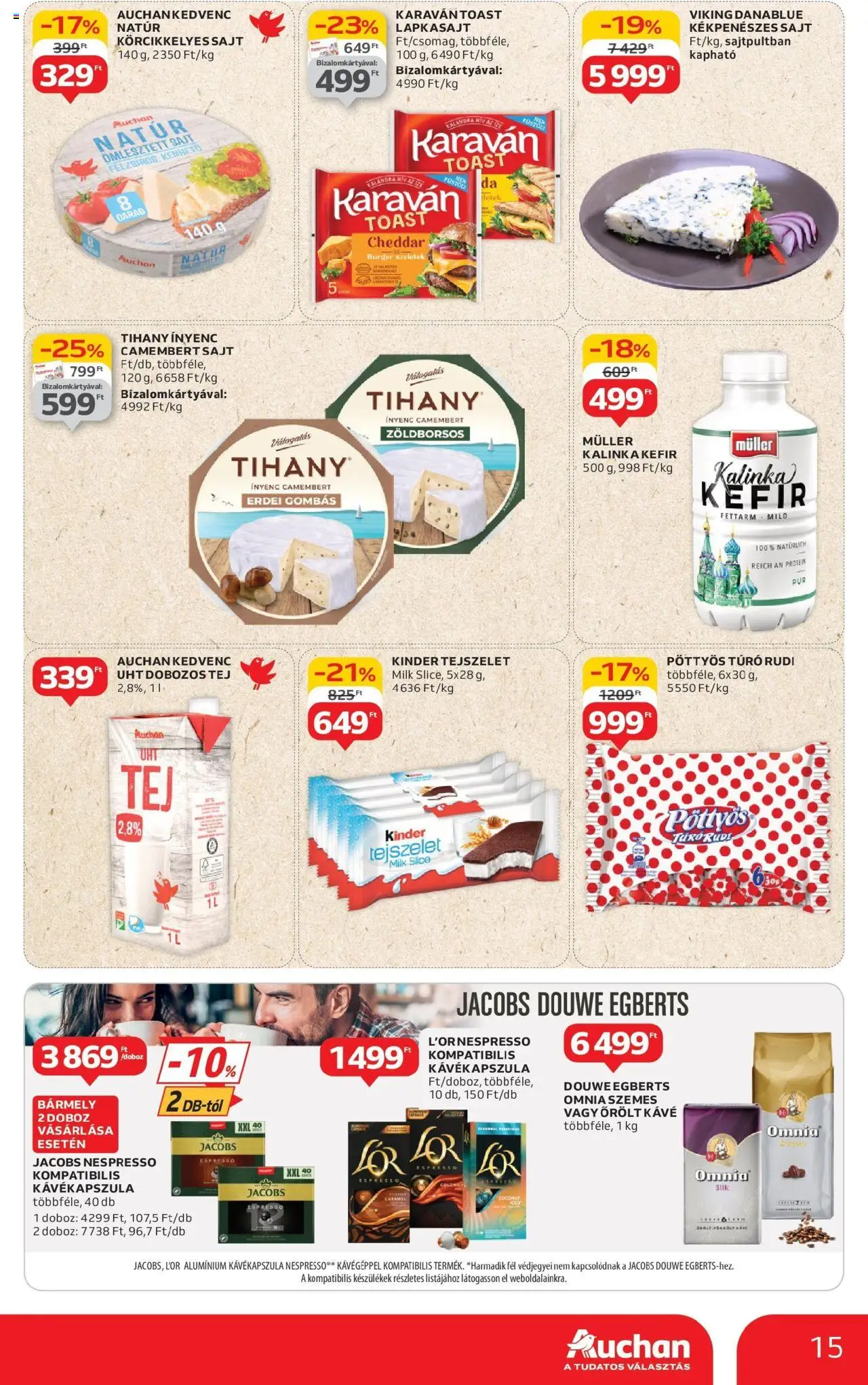 Auchan akciós ujság - amely érvényes a következő dátumtól: 12.06.2025 | Oldal: 15 | Termékek: Protein, Tej, Őrölt kávé, Camembert