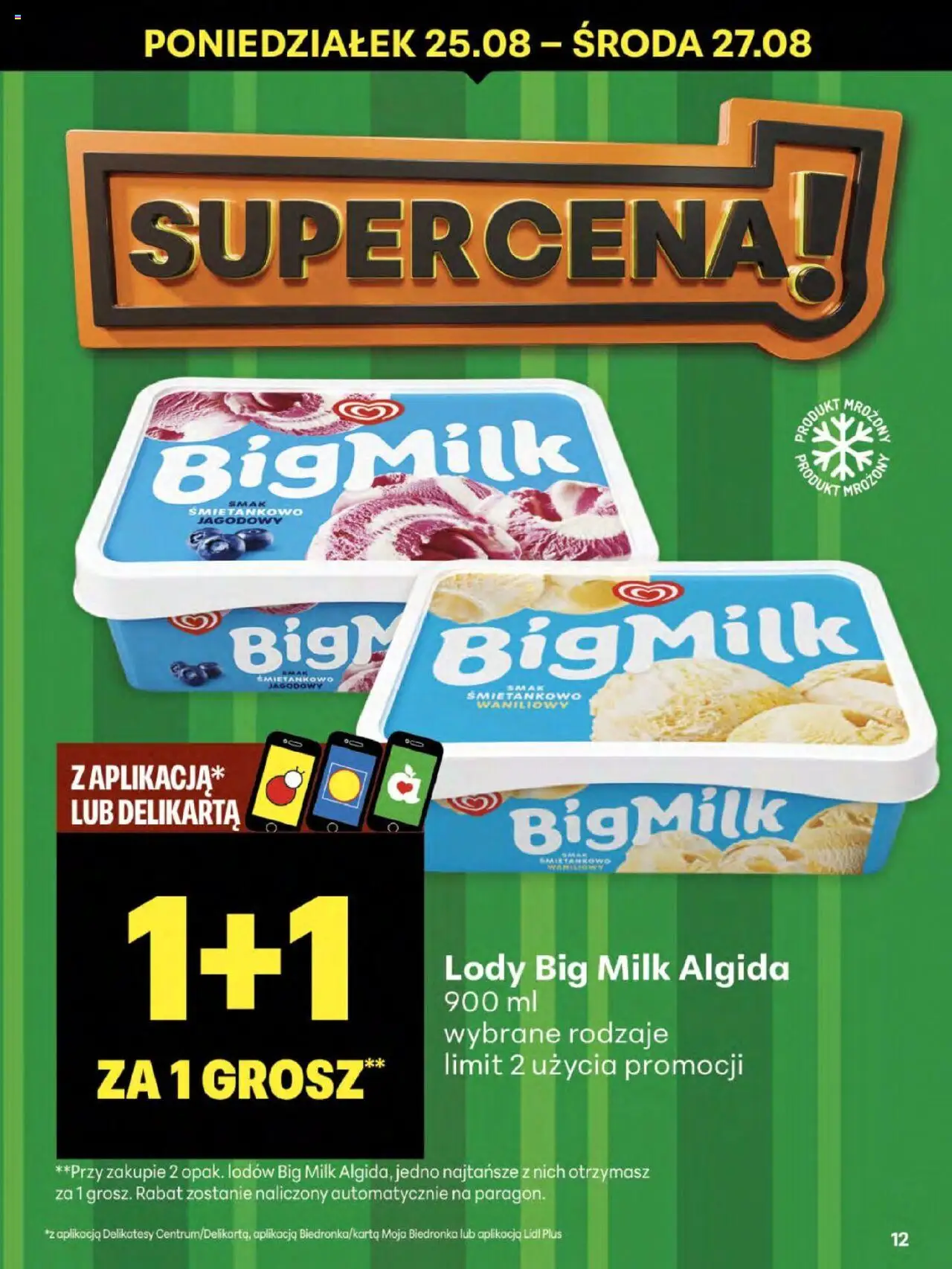 Delikatesy Centrum Gazetka od 21.08.2025 | Strona: 12 | Produkty: Delikatesy, Big Milk, Lody