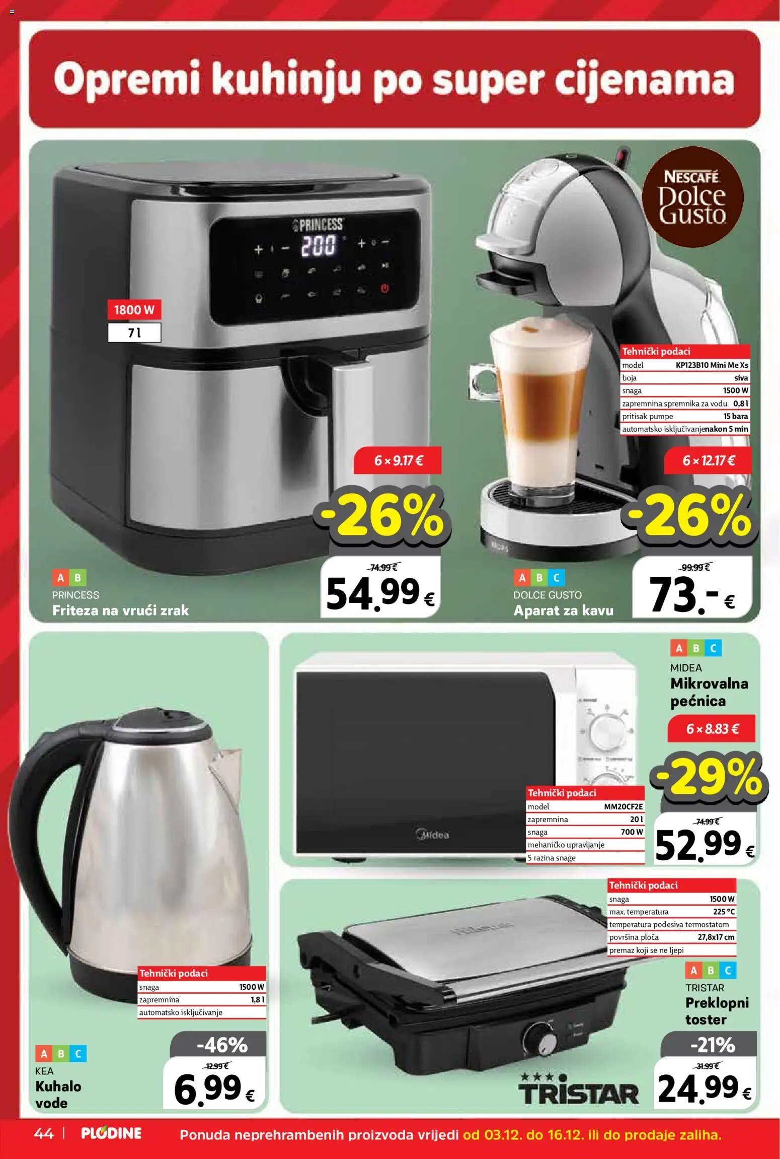 Plodine katalog | vrijedi od 03.12.2025 | Stranica: 44 | Proizvodi: Toster, Dolce Gusto, Pećnica, Mikrovalna pećnica