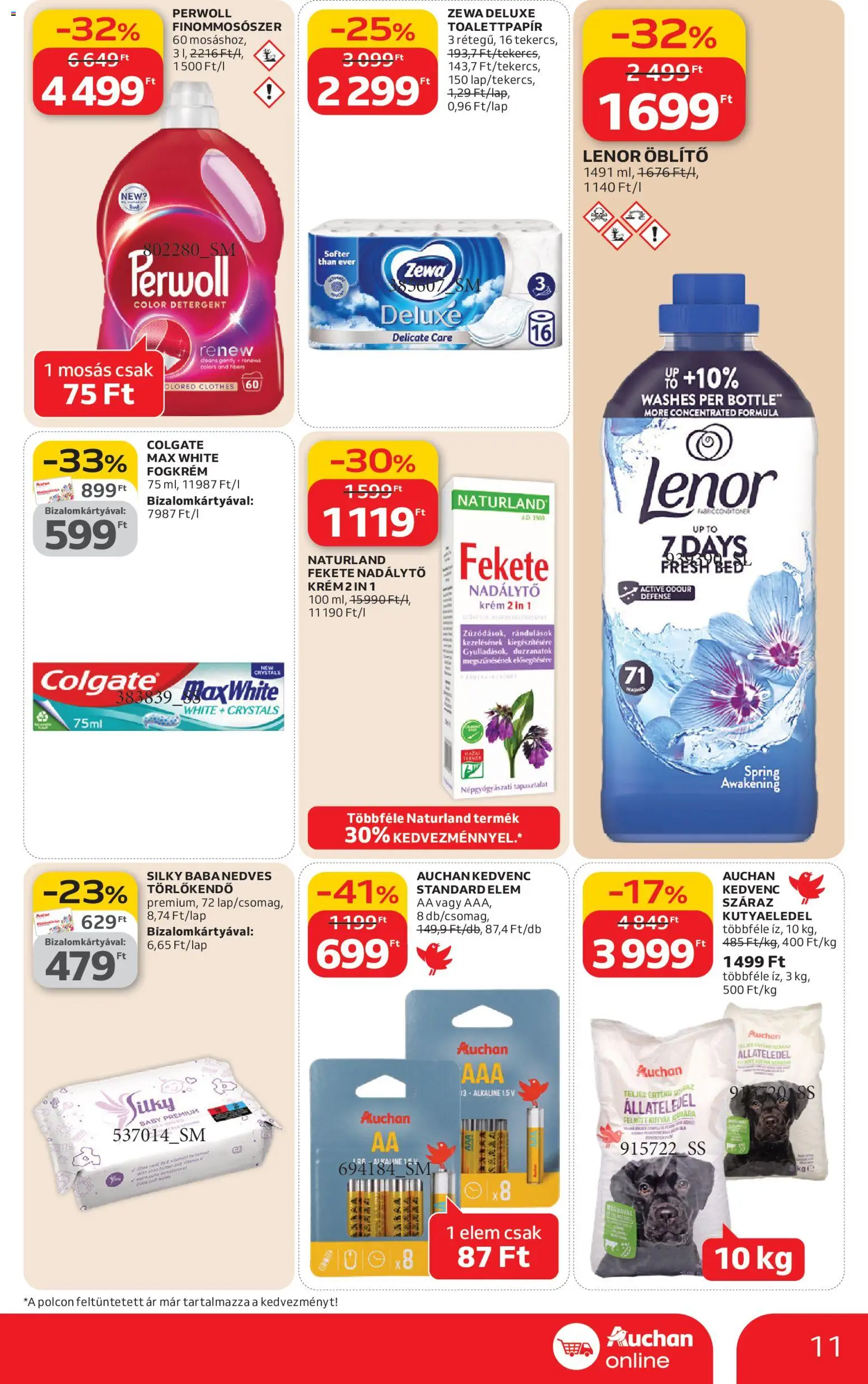 Auchan akciós ujság - amely érvényes a következő dátumtól: 26.02.2026 | Oldal: 11 | Termékek: Perwoll, Törlőkendő, Öblítő, Fogkrém
