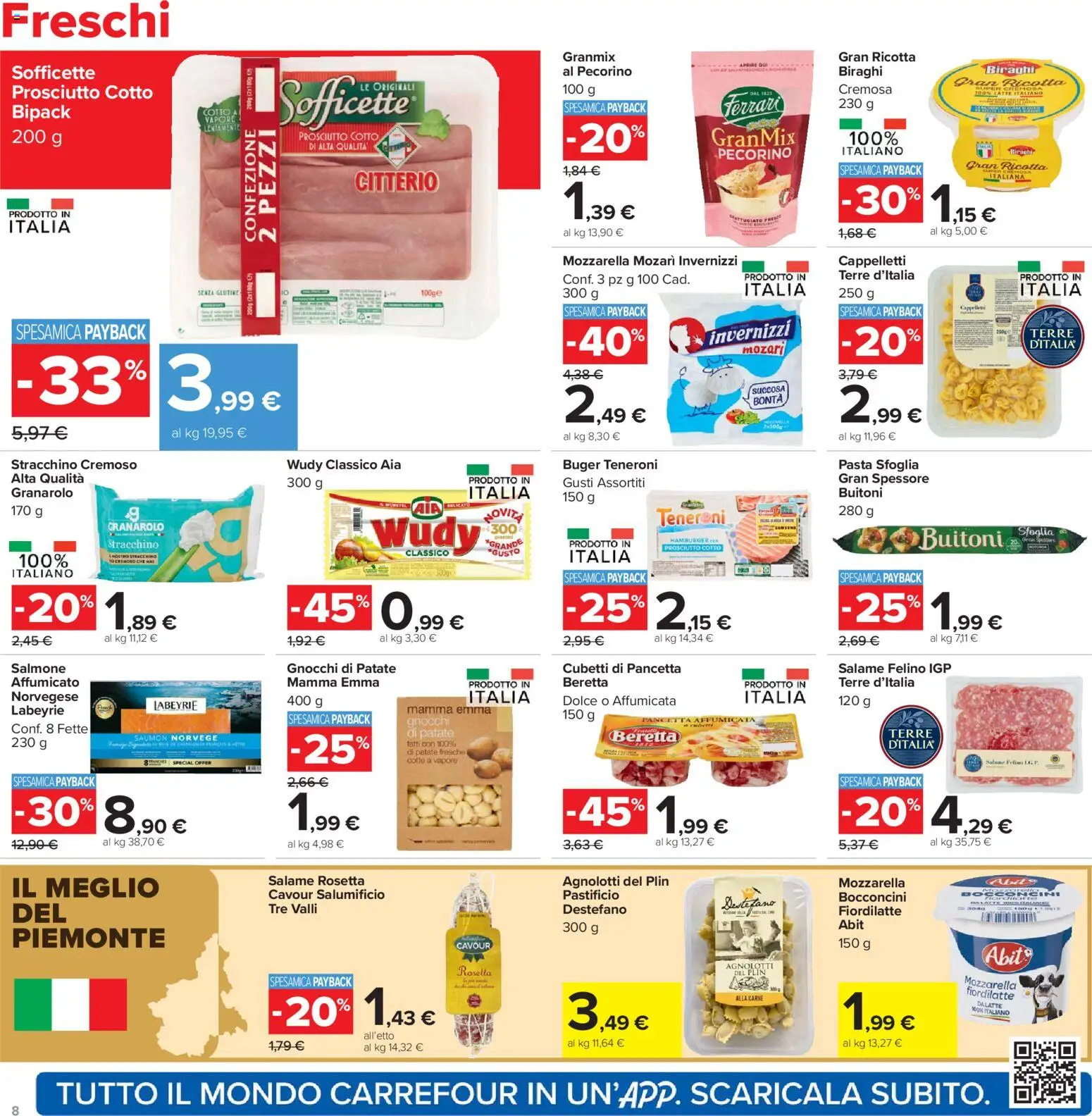 Volantino Carrefour del 13.03.2026 | Pagina: 8 | Prodotti: Pasta sfoglia, Prosciutto, Hamburger, Pecorino