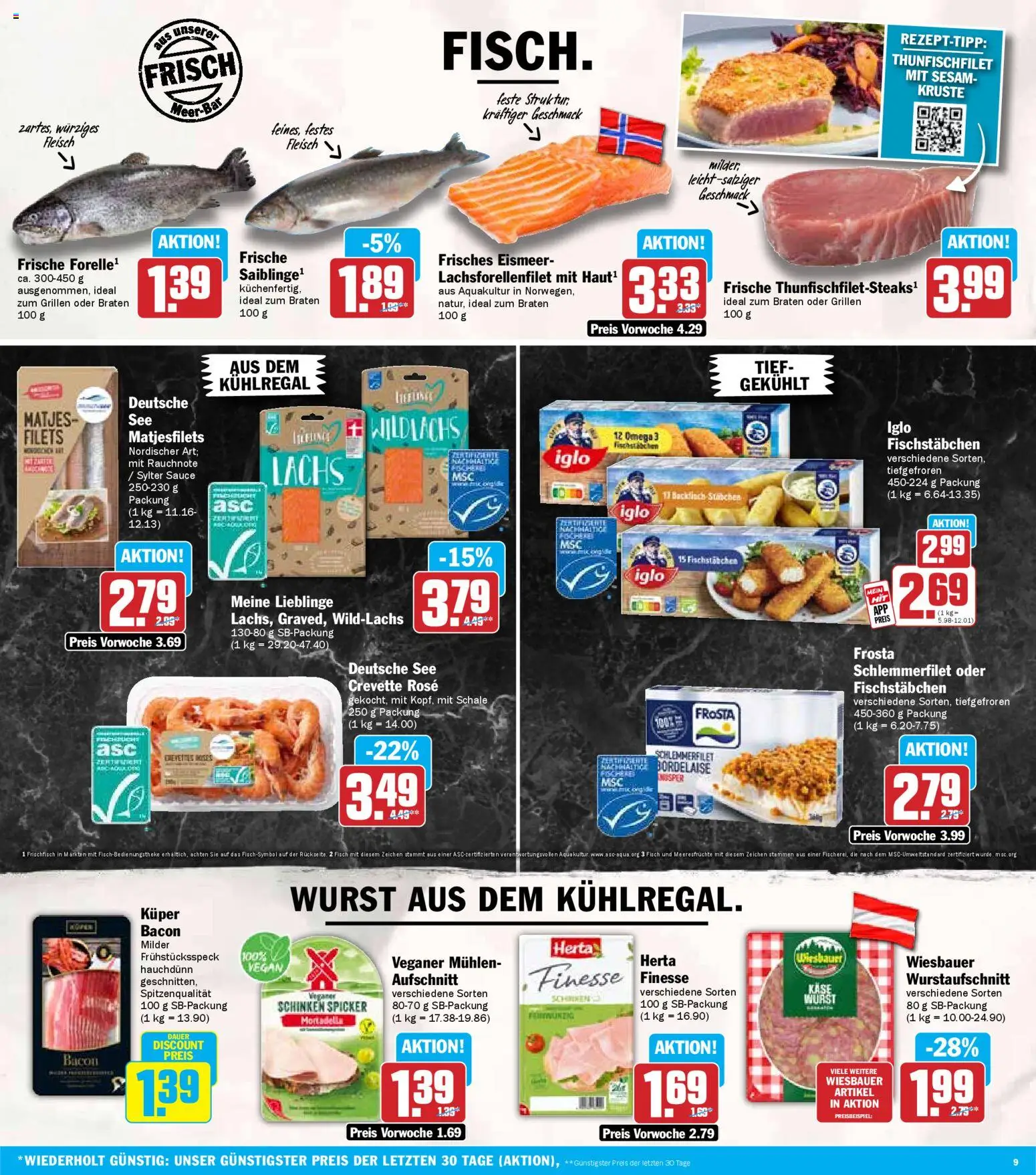 HIT Baden-Württemberg – gültig ab 29.12.2025 | Seite: 9 | Produkte: Iglo, Lachs, Fischstabchen, Fleisch