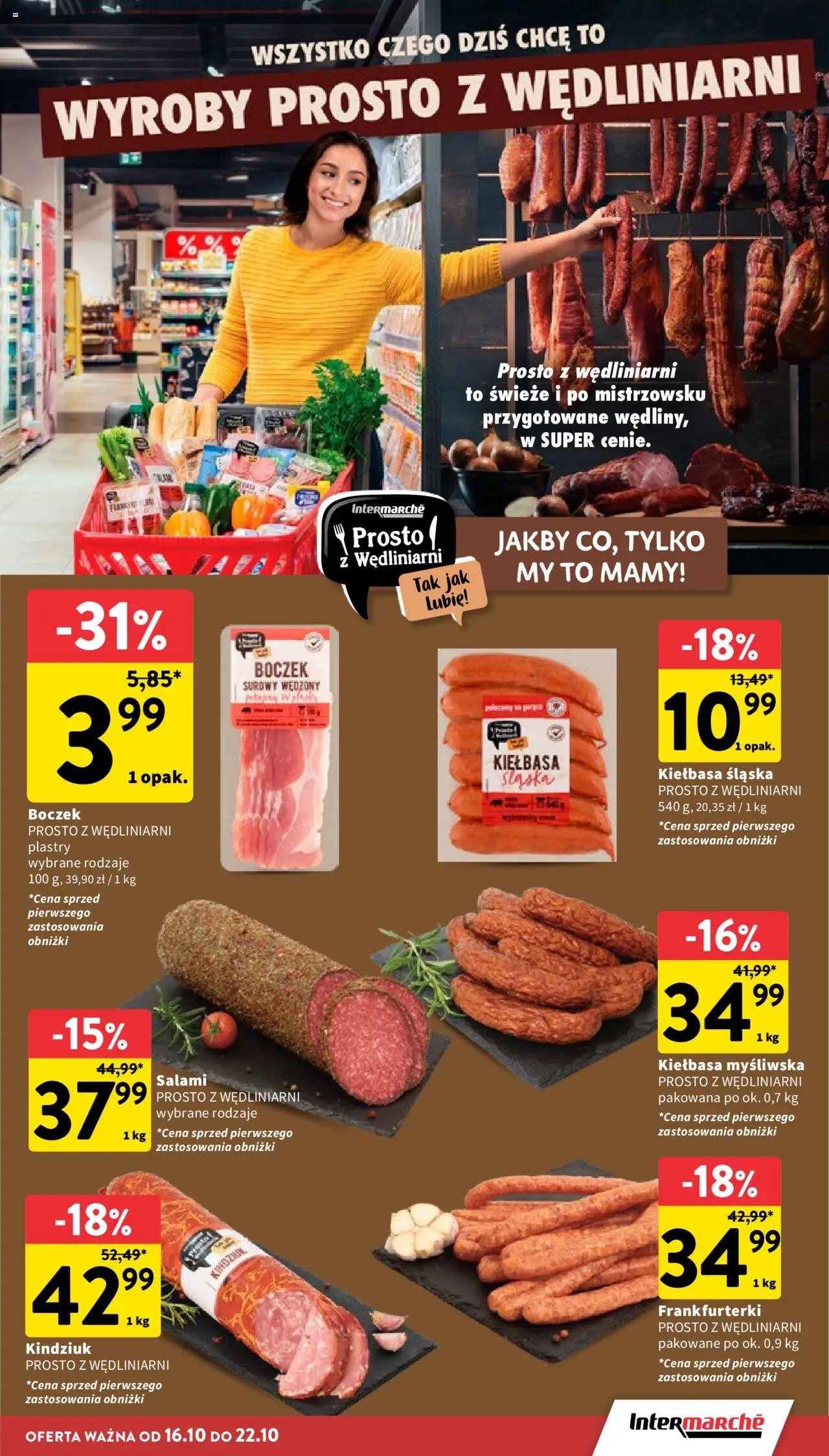 Intermarche Gazetka od 16.10.2025 | Strona: 15 | Produkty: Frankfurterki, Myśliwska, Boczek, Kindziuk