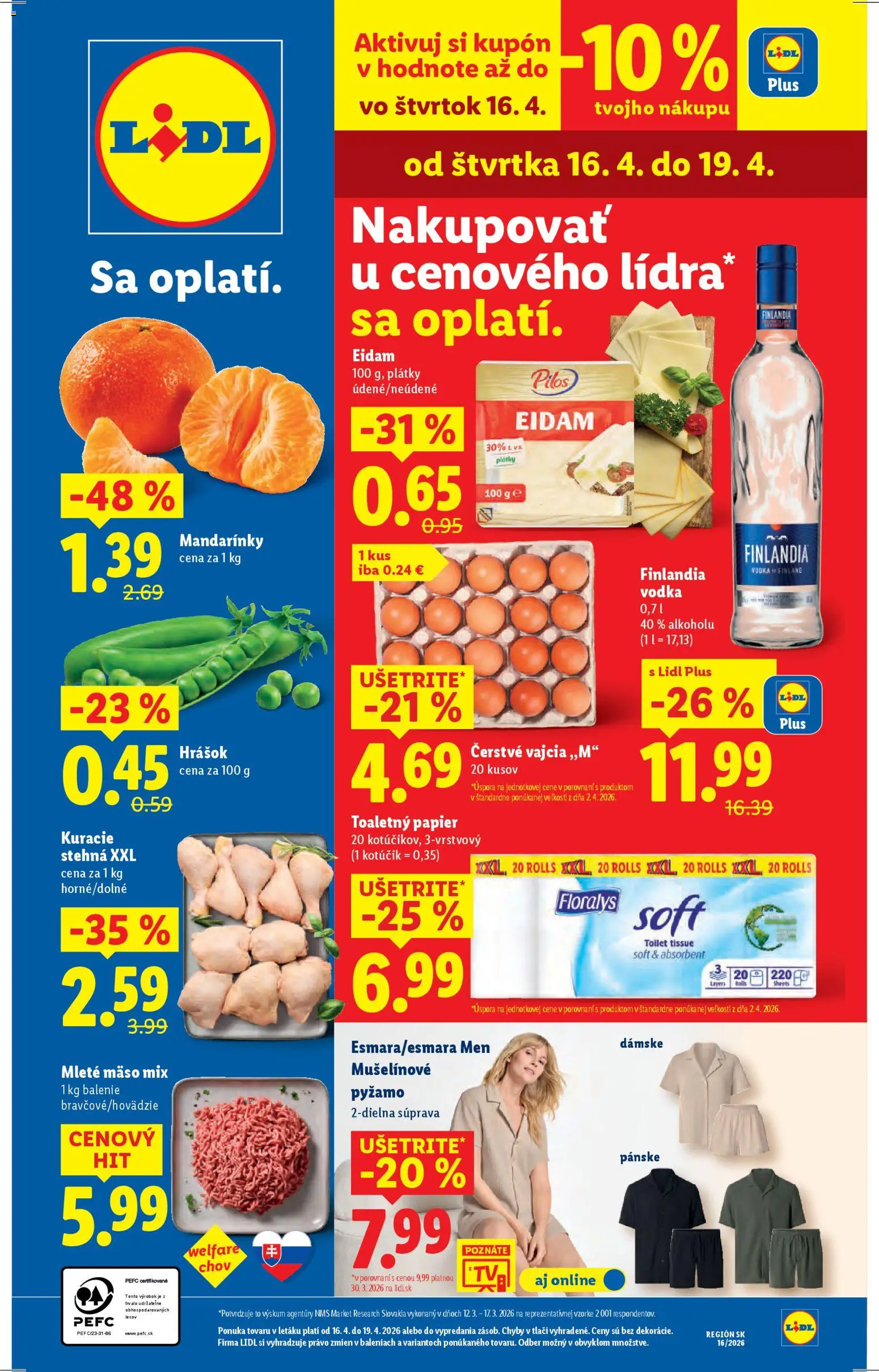 Nové Lidl akcie – leták je platný od 13.04.2026 | Strana: 53 | Produkty: Toaletný papier, Pyžamo, Mleté mäso, Finlandia