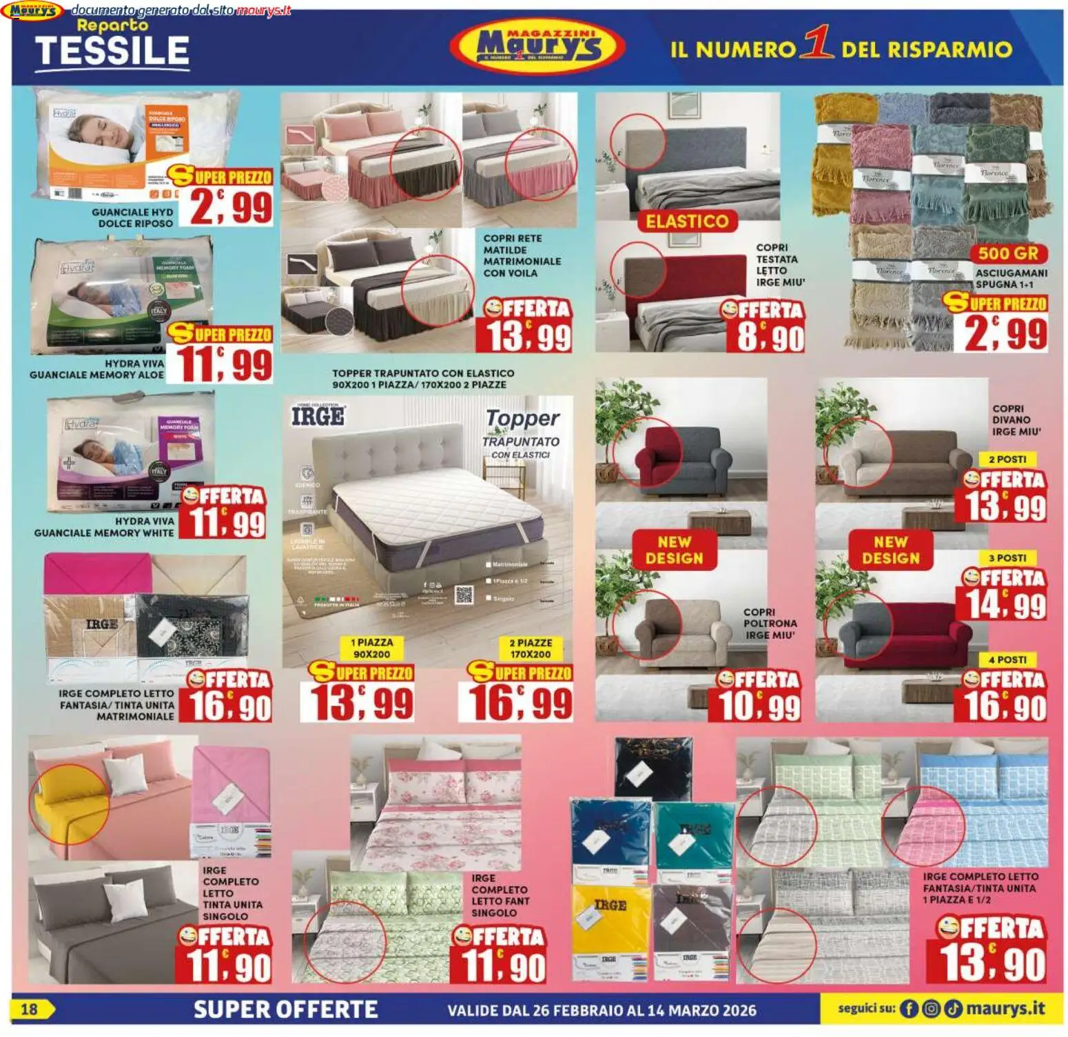 Volantino Maury's del 26.02.2026 | Pagina: 18 | Prodotti: Spugna, Letto, Poltrona, Guanciale