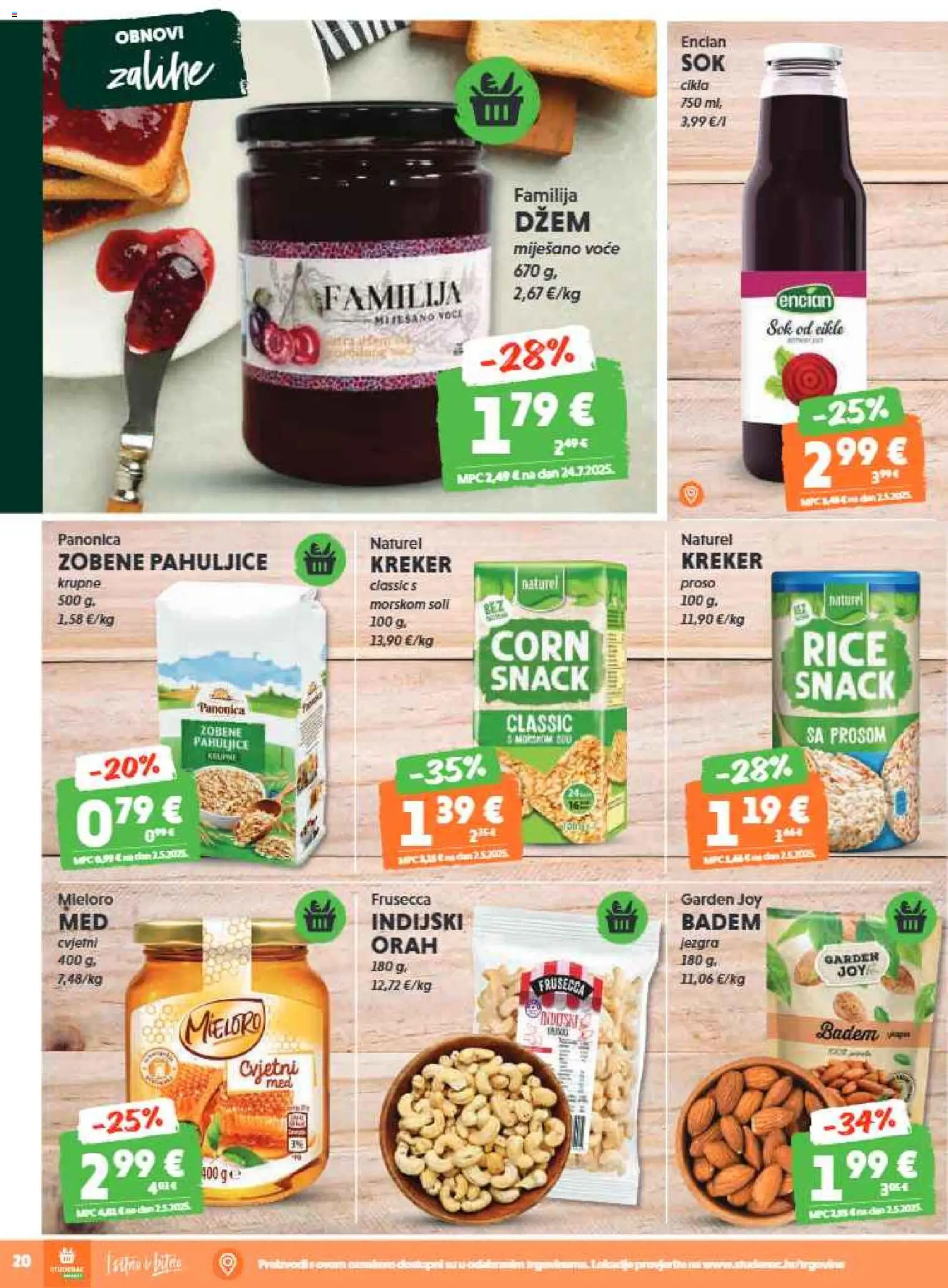 Studenac katalog | vrijedi od 04.03.2026 | Stranica: 20 | Proizvodi: Sok, Zobene pahuljice, Džem, Cikla