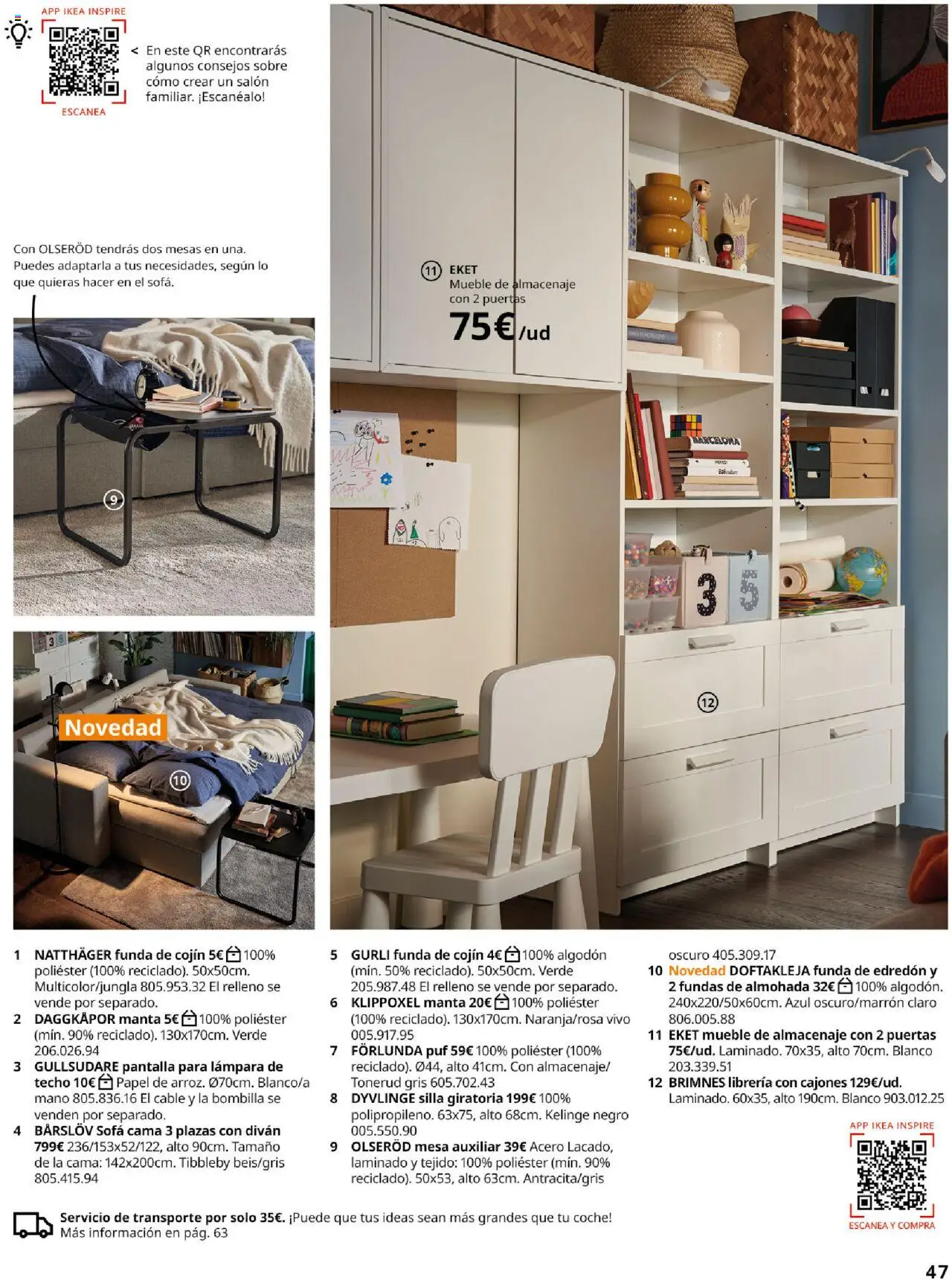 Catálogo IKEA Salones │ válido desde el 01.09.2025 | Página: 47 | Productos: Funda, Bombilla, Sofá, Mesa