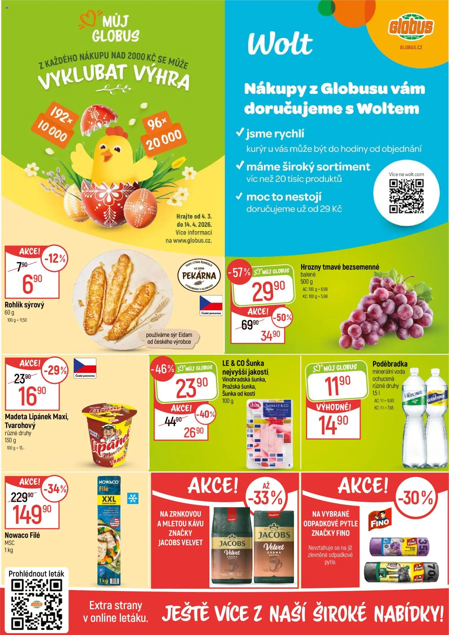 Globus leták - Trmice od 04.03.2026 | Strana: 2 | Produkty: Voda, Rohlík, Hrozny, Jacobs velvet