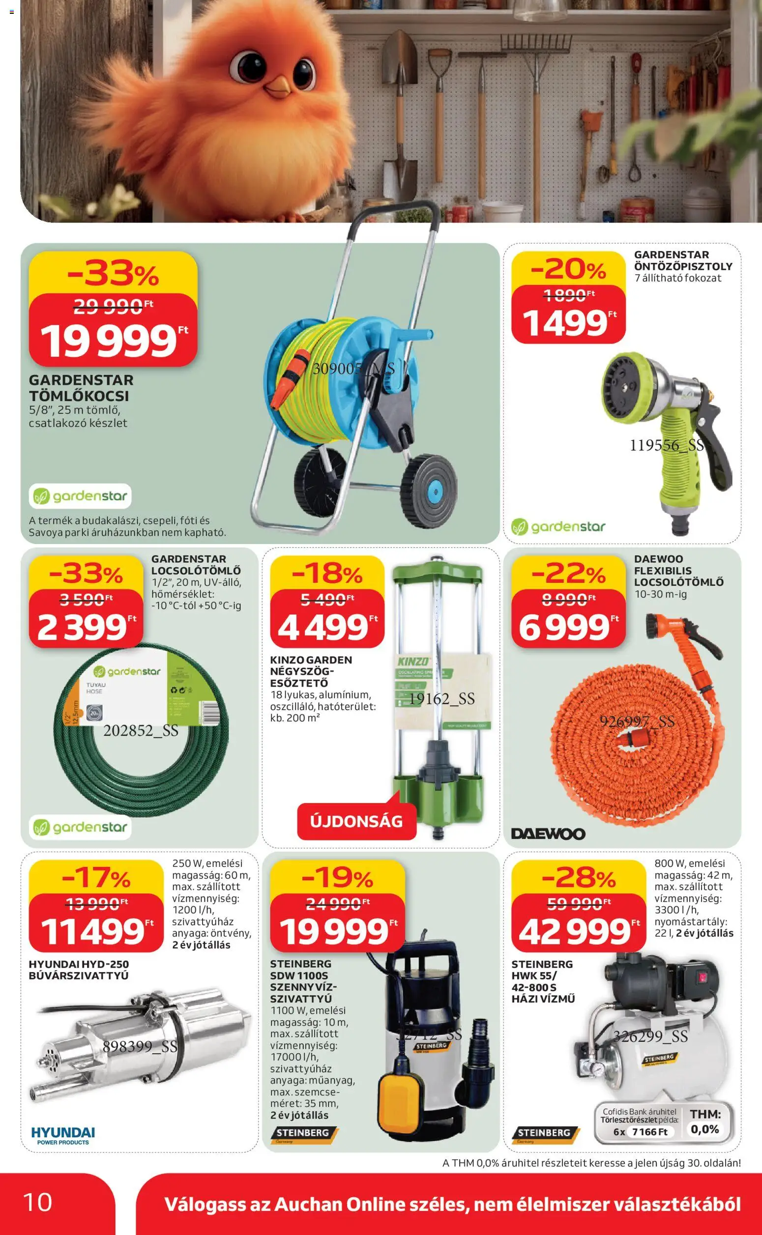 Auchan akciós ujság - amely érvényes a következő dátumtól: 05.03.2026 | Oldal: 10 | Termékek: Csatlakozó, Búvárszivattyú, Szivattyú, Tömlőkocsi