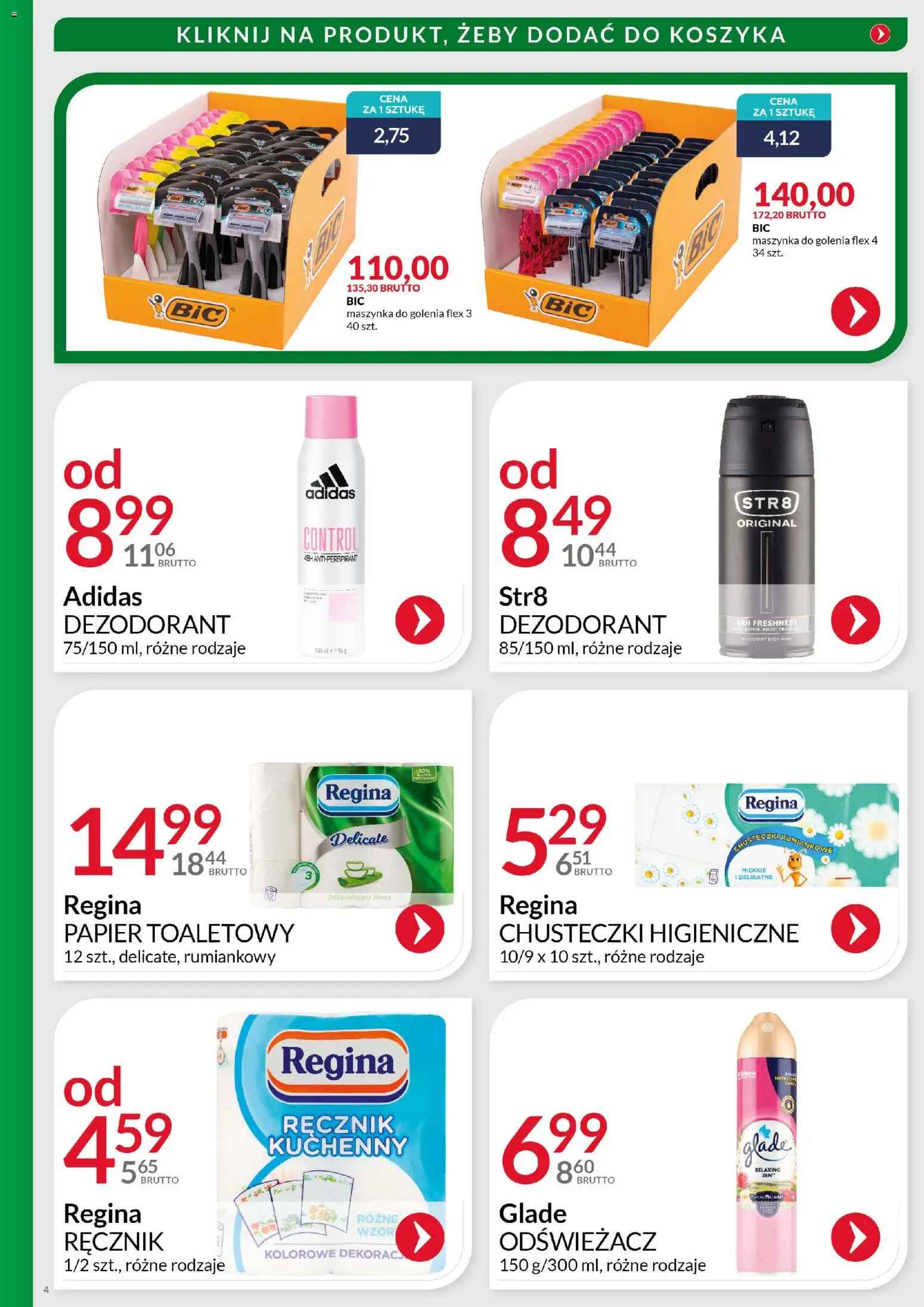 Eurocash Gazetka - Katalog Artykułów Chemicznych od 01.12.2025 | Strona: 4 | Produkty: Maszynka do golenia, Chusteczki higieniczne, Body, Dezodorant