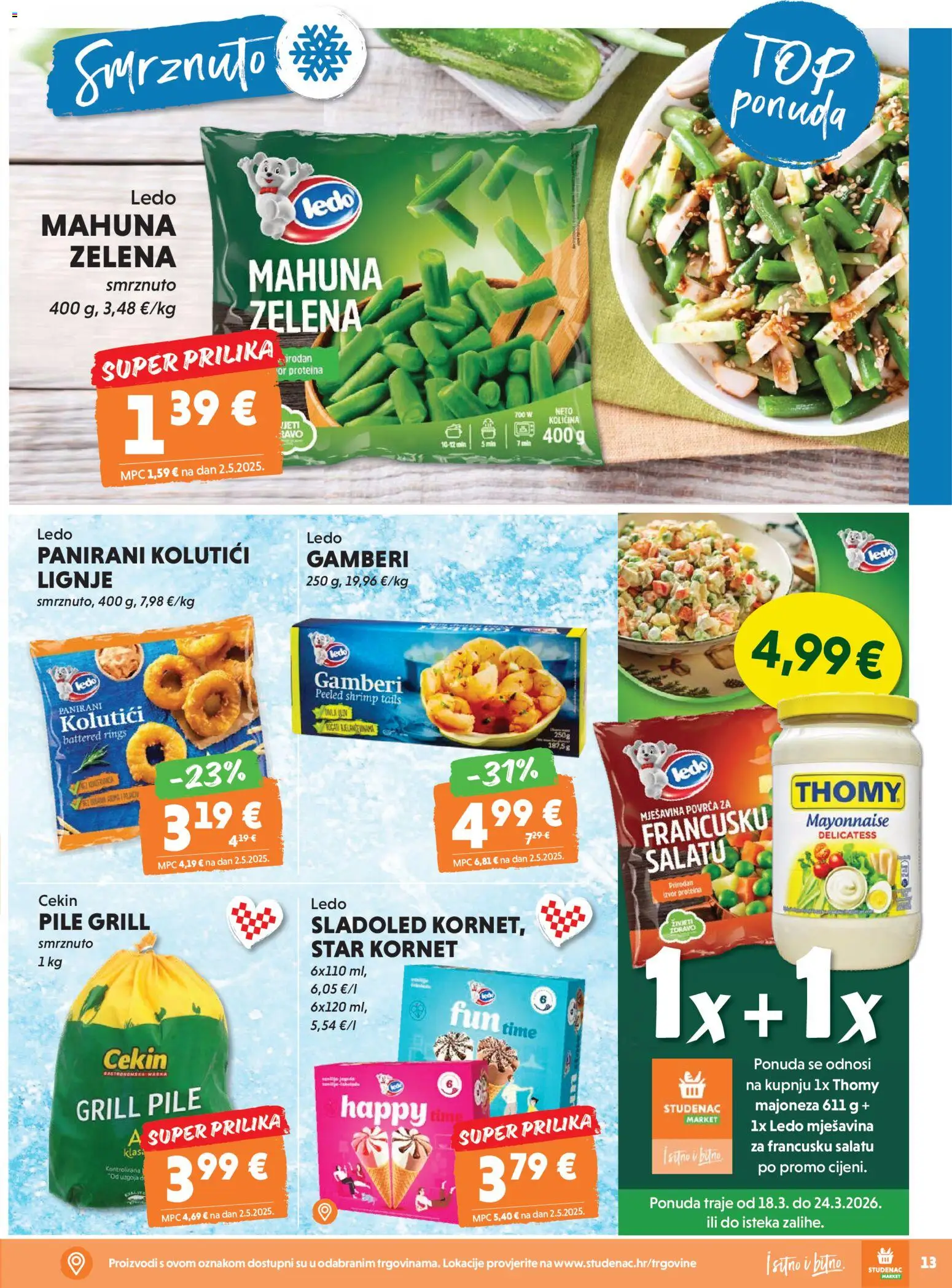 Studenac katalog | vrijedi od 18.03.2026 | Stranica: 13 | Proizvodi: Mahuna, Ledo, Lignje, Sladoled