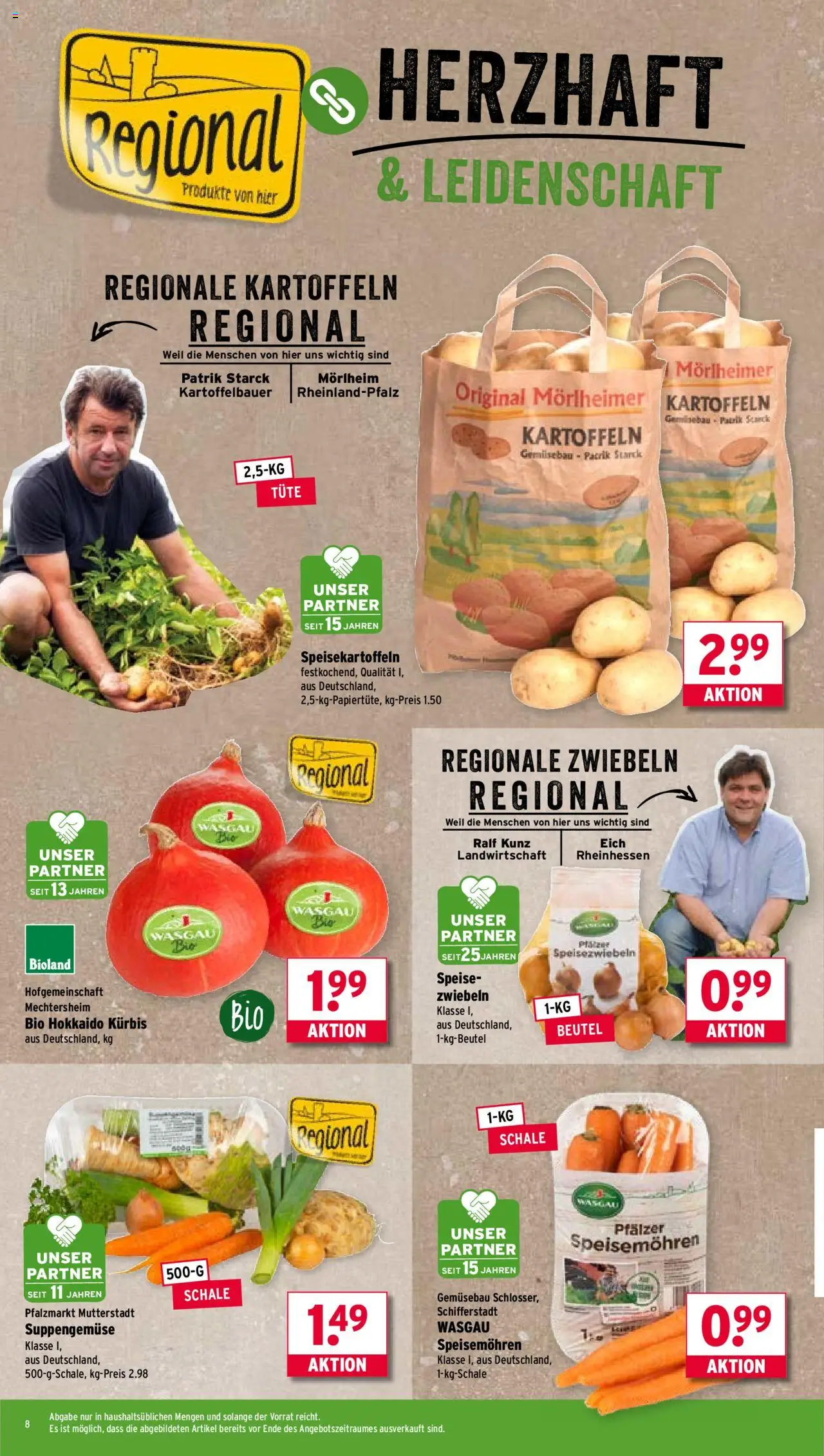 Wasgau Prospekt 	 – gültig ab 29.09.2025 | Seite: 8 | Produkte: Kartoffeln, Zwiebeln, Kürbis