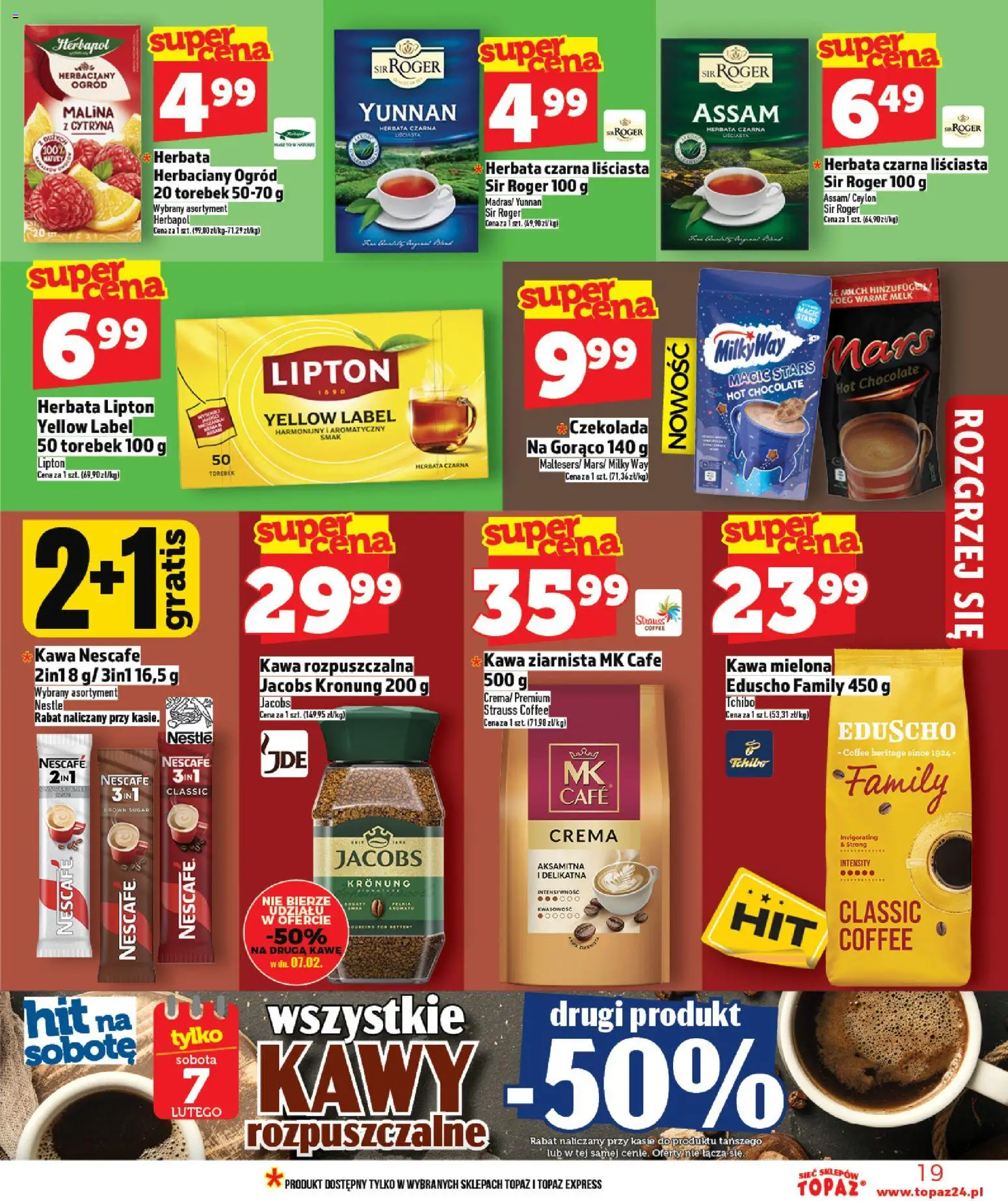 Topaz Gazetka - Ceny małe na stałe od 05.02.2026 | Strona: 19 | Produkty: Kawa ziarnista, Kawa rozpuszczalna, Tchibo, Czekolada