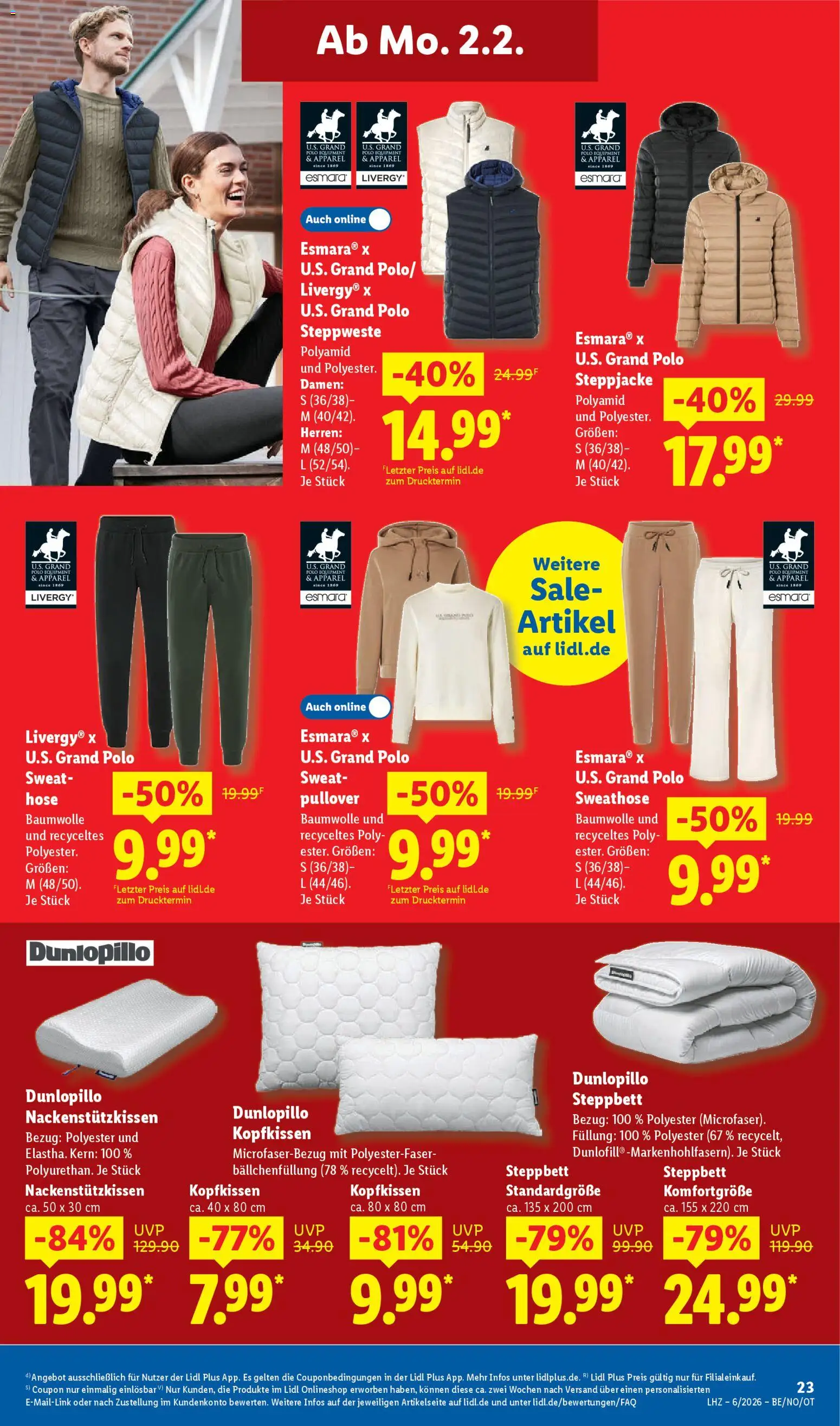 Lidl Prospekt Holzminden – gültig ab 02.02.2026 | Seite: 33 | Produkte: Sweathose, Steppweste, Steppjacke, Kopfkissen