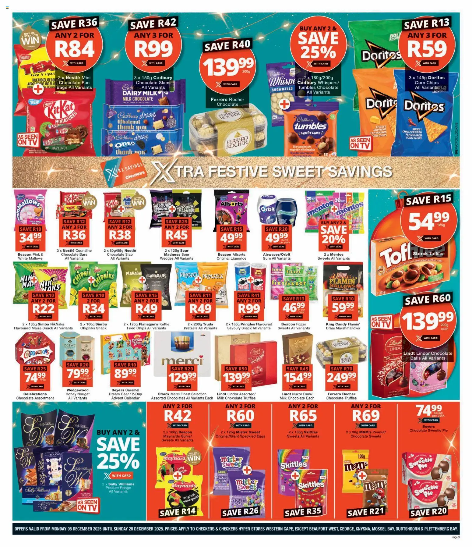 New Checkers catalogue – valid from 08.12.2025 | Page: 9 | Products: Sweets, Corn, Chocolate, Chips