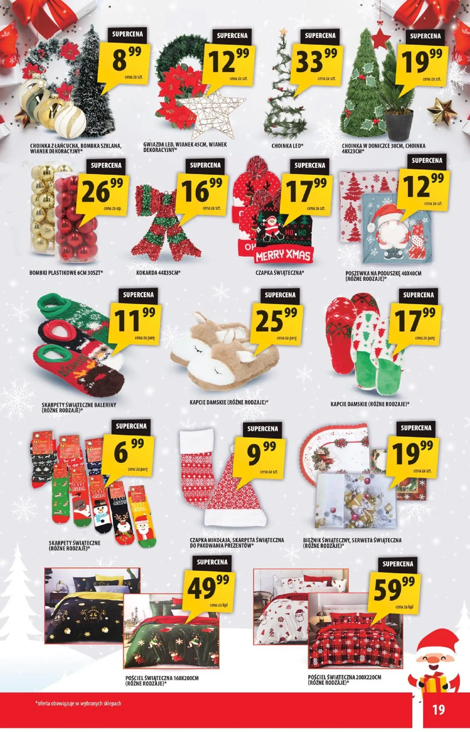 Arhelan Gazetka od 05.12.2025 | Strona: 19 | Produkty: Pościel, Skarpety, Choinka, Czapka