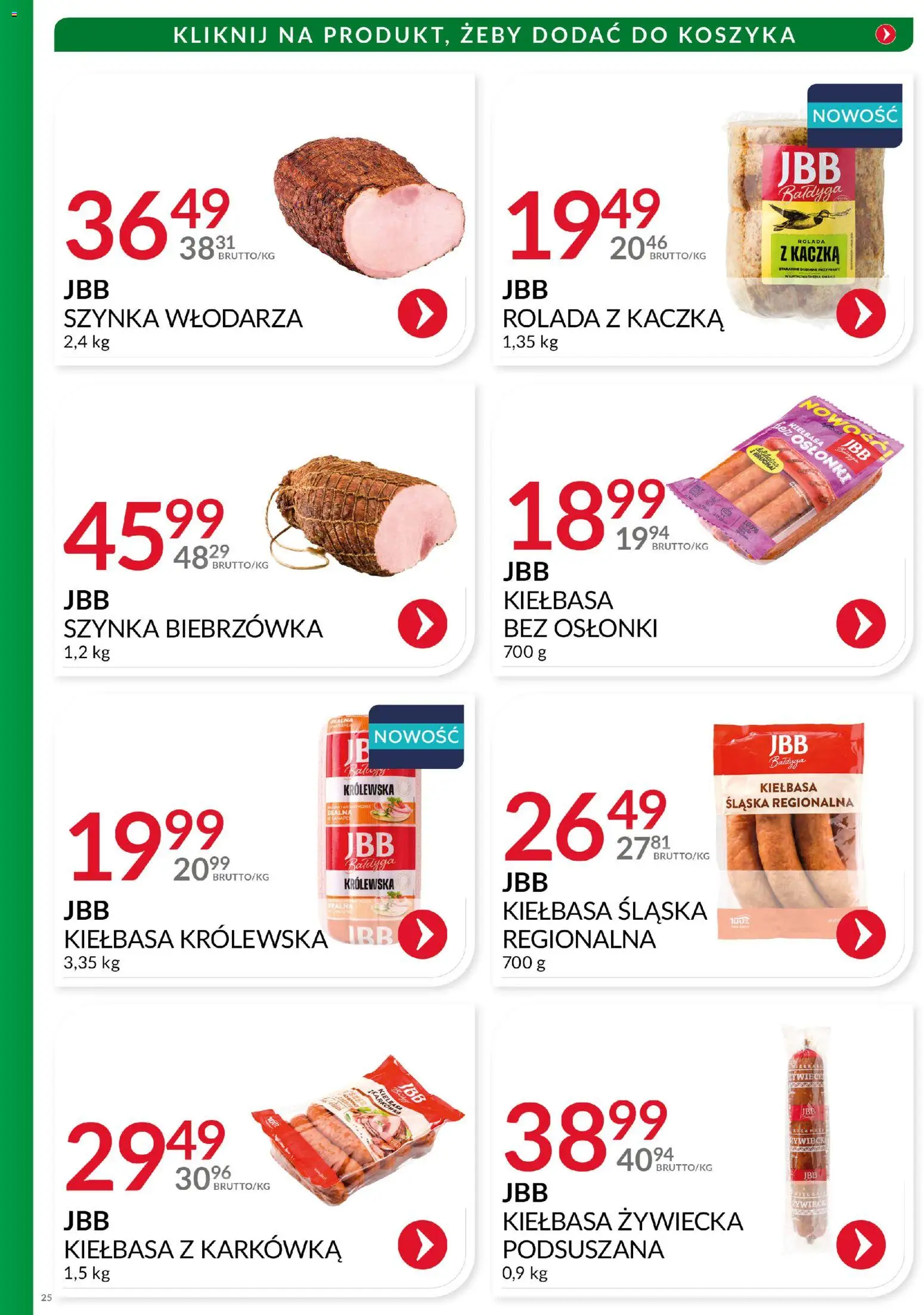 Eurocash Gazetka - Katalog Wędlin od 01.12.2025 | Strona: 25 | Produkty: Kiełbasa, Karkówka, Kaczka, Szynka