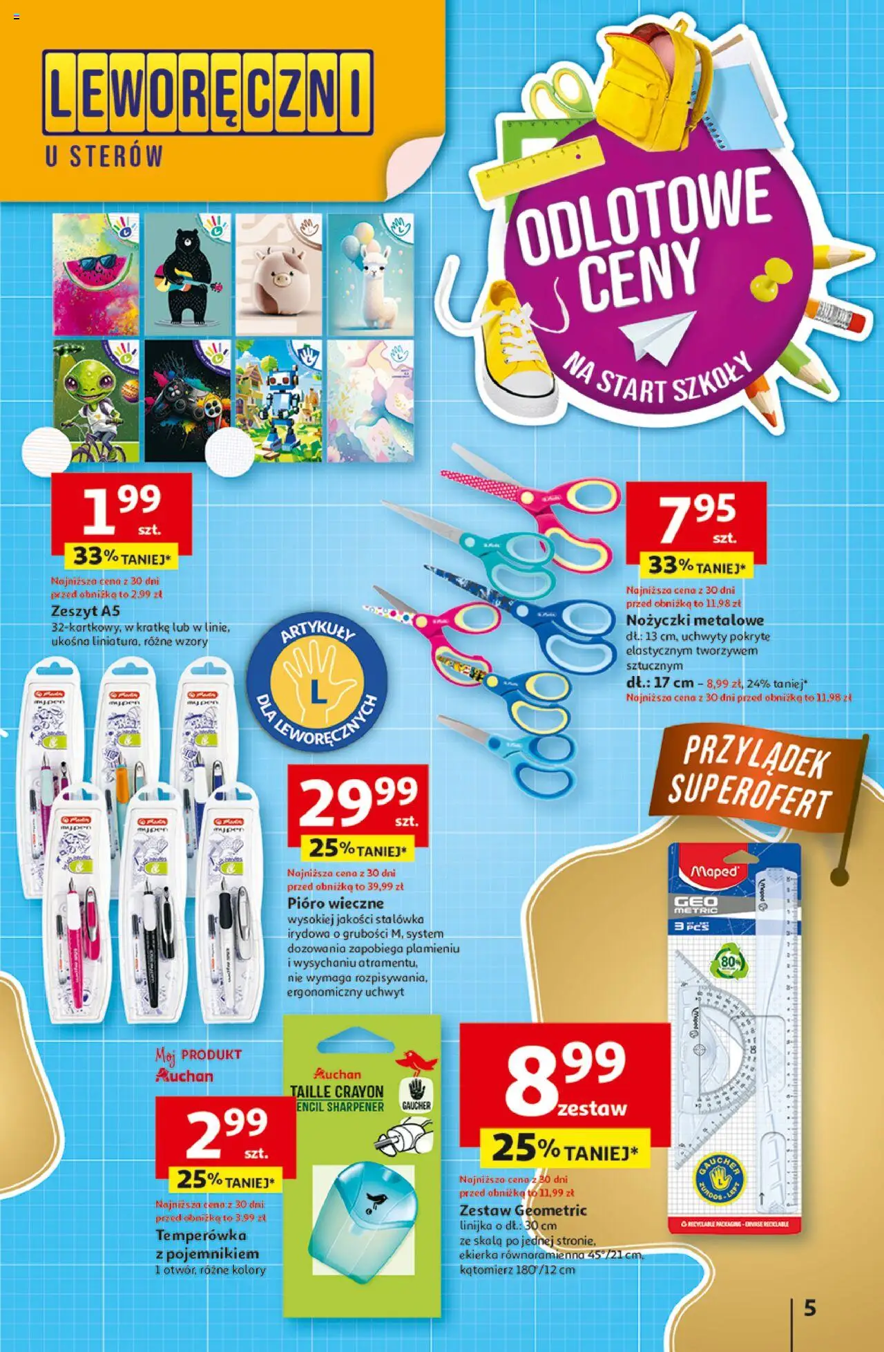 Auchan Gazetka - Pewność niskich cen Hipermarket od 07.08.2025 | Strona: 5 | Produkty: Temperówka, Zeszyt
