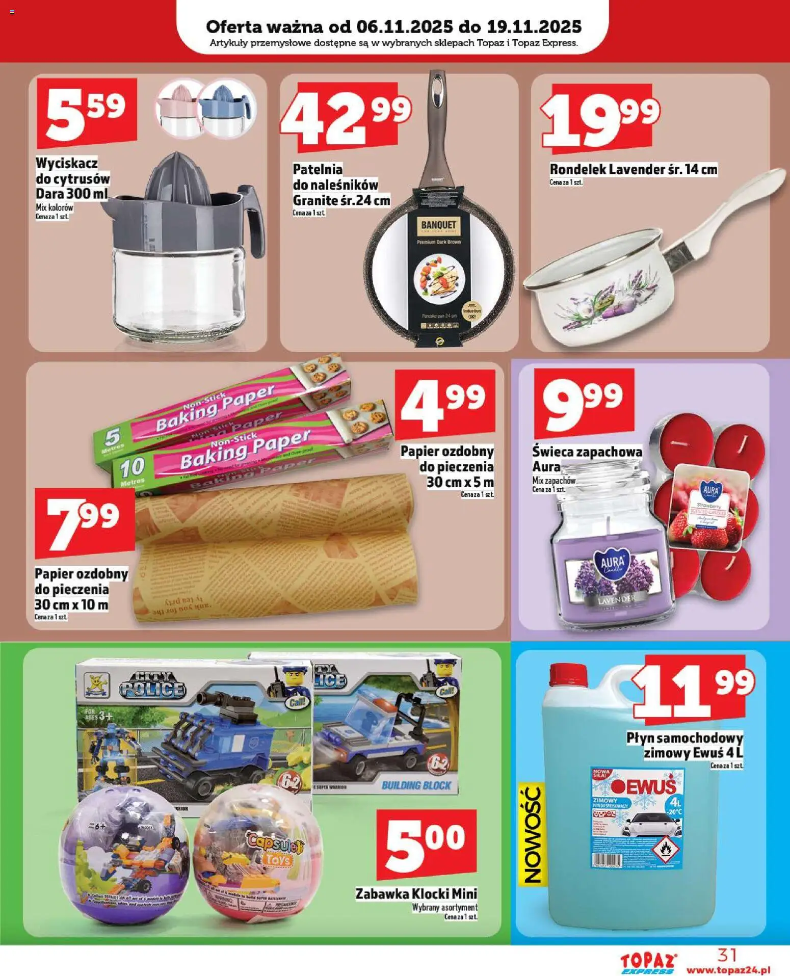 Topaz Gazetka - Express od 06.11.2025 | Strona: 31 | Produkty: Artykuły przemysłowe, Patelnia