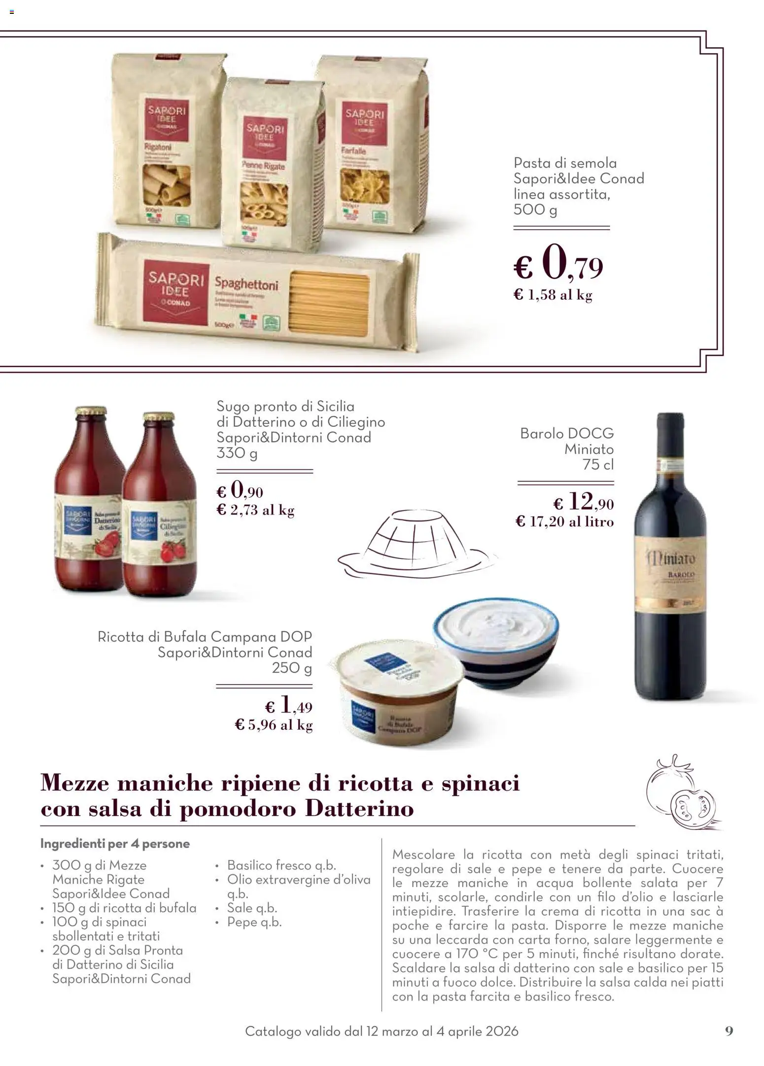 Volantino Conad del 12.03.2026 | Pagina: 9 | Prodotti: Acqua, Salsa, Olio, Ricotta