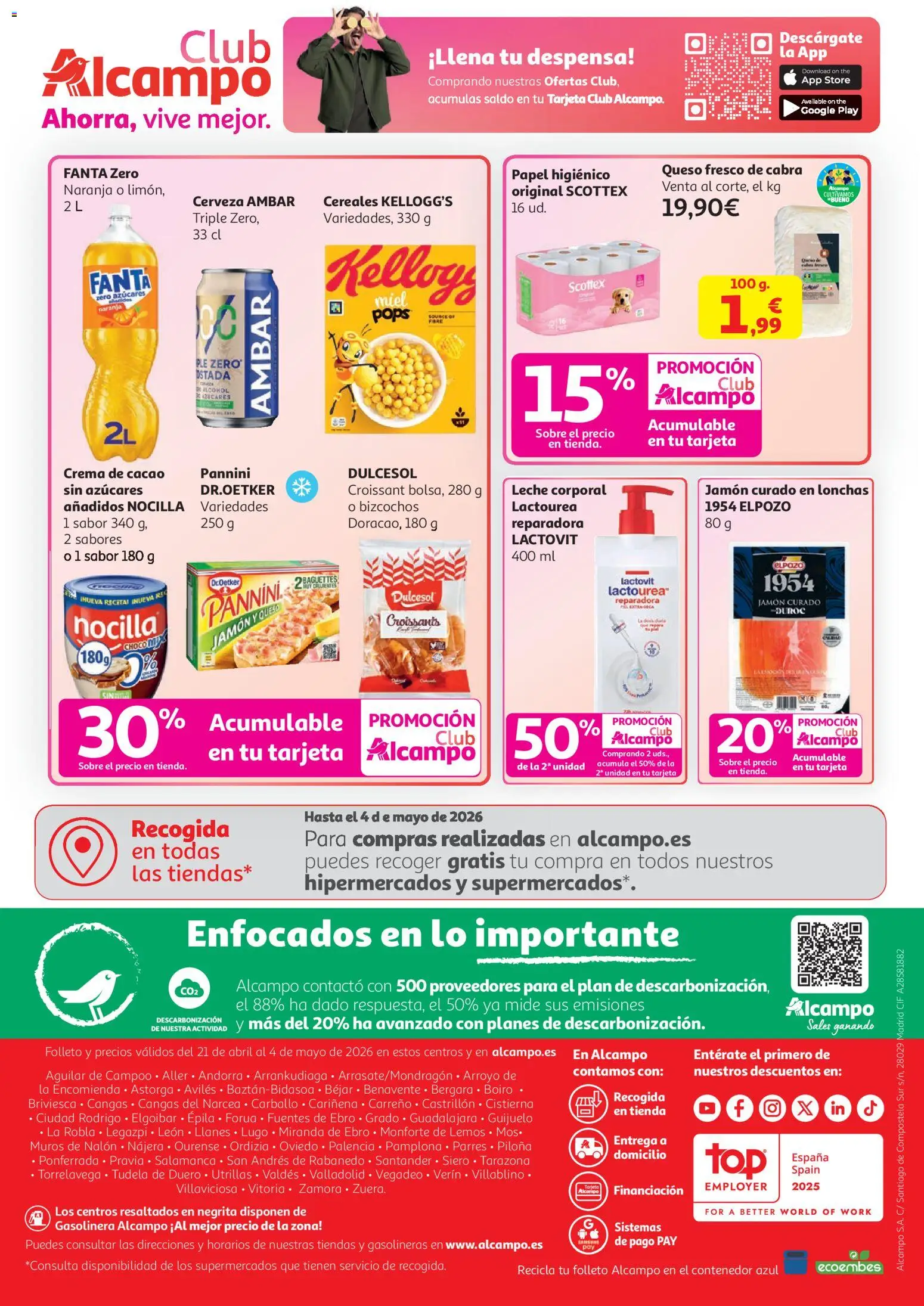 Alcampo Supermercado Nacional │ válido desde el 21.04.2026 | Página: 8 | Productos: Queso fresco, Croissant, Crema de cacao, Φρυγανιές σικάλεως