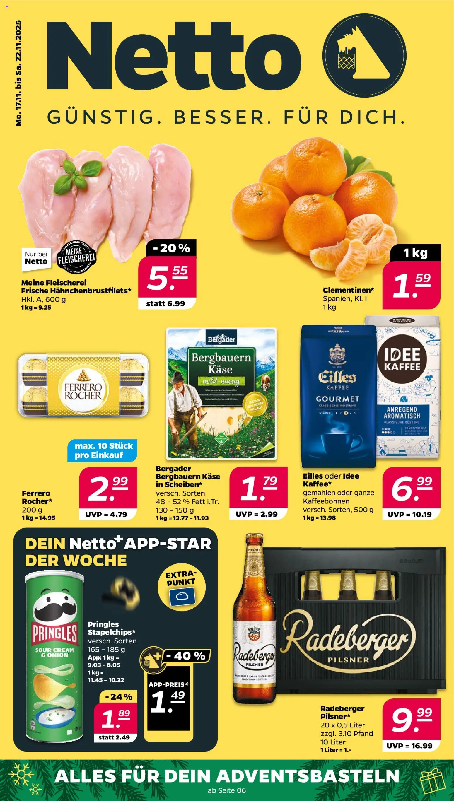 Netto Prospekt 	 – gültig ab 17.11.2025 | Seite: 1 | Produkte: Käse, Kaffee, Eilles kaffee, Pringles