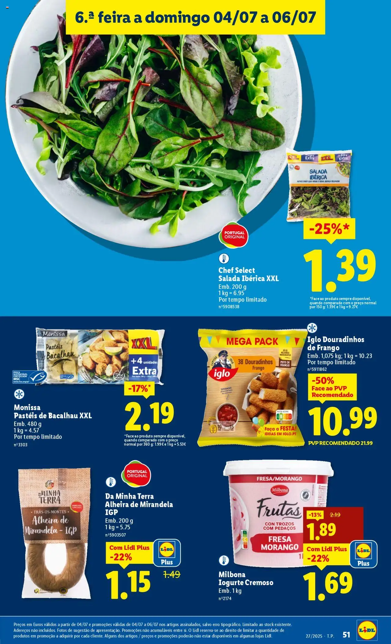 Lidl folheto │ válido de 30.06.2025 | Página: 51 | Produtos: Faca, Bacalhau, Rúcula, Alheira